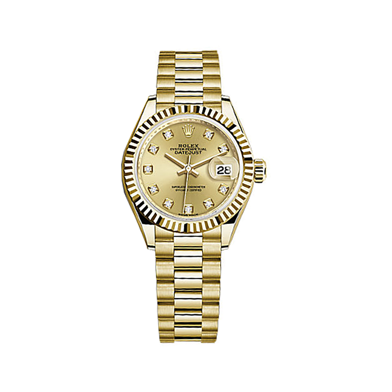 Lady-Datejust 28 279178 Gold Watch (Champagne Set with Diamonds) - Click Image to Close