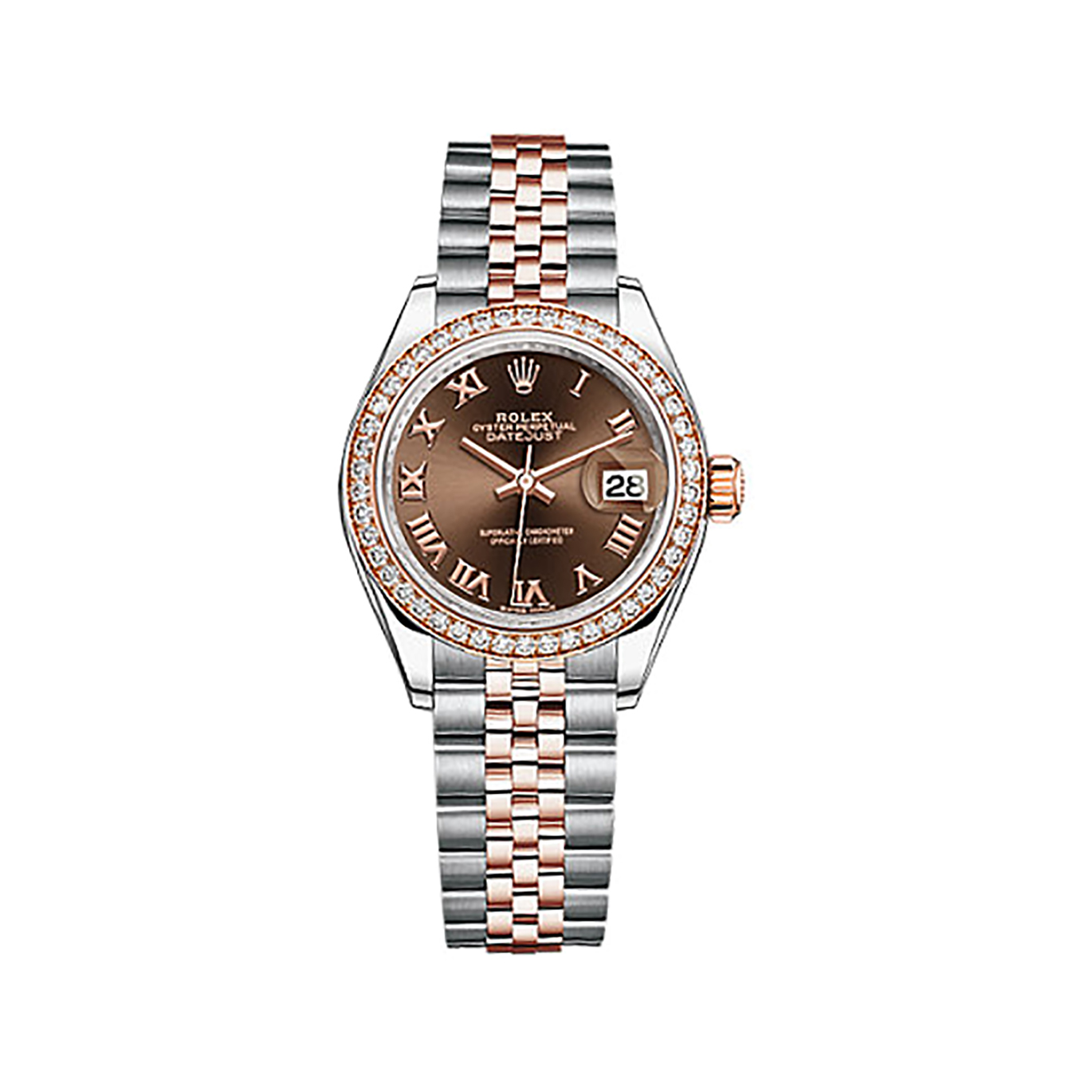 Lady-Datejust 28 279381RBR Rose Gold & Stainless Steel & Diamonds Watch (Chocolate)