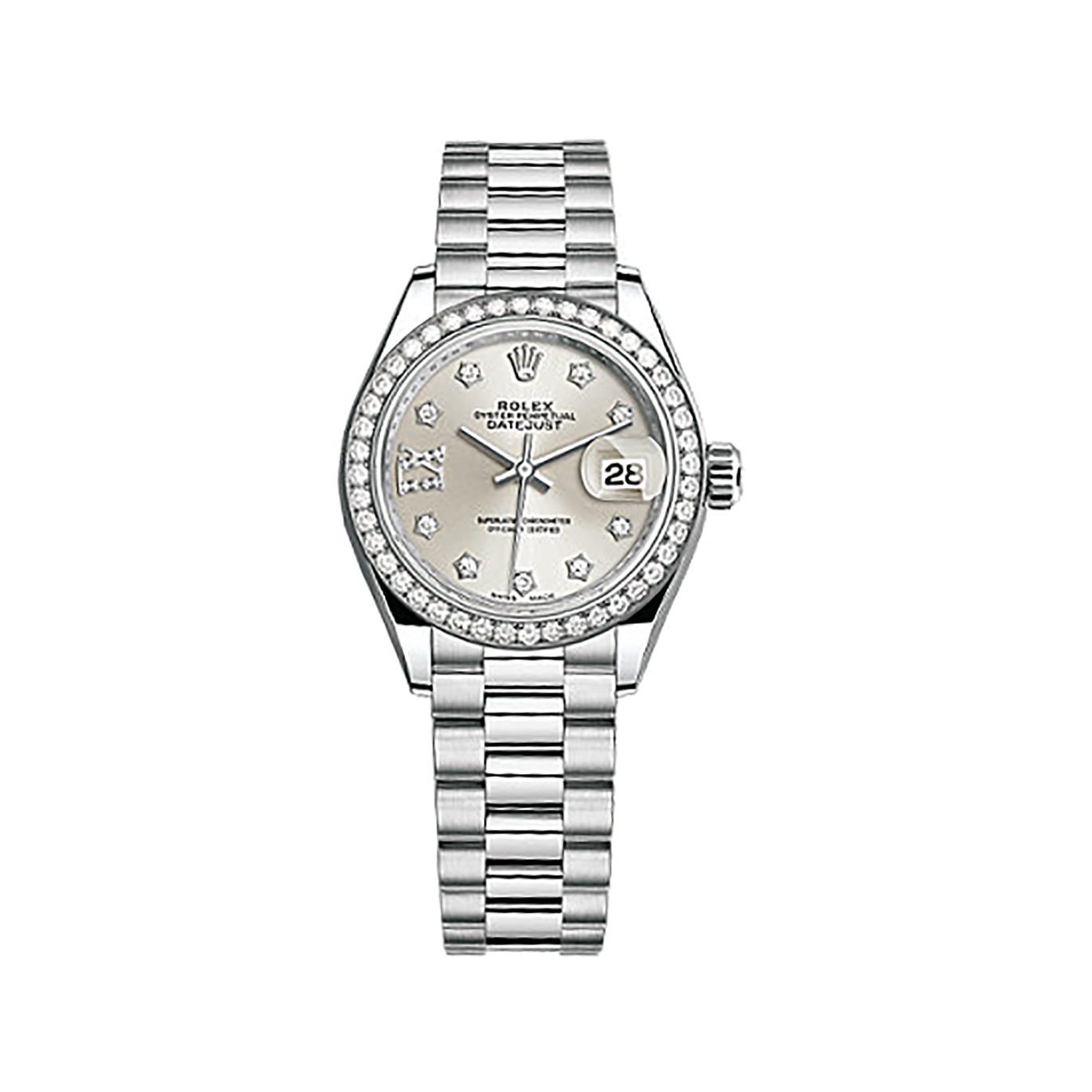Lady-Datejust 28 279136RBR Platinum & Diamonds Watch (Silver Set with Diamonds)