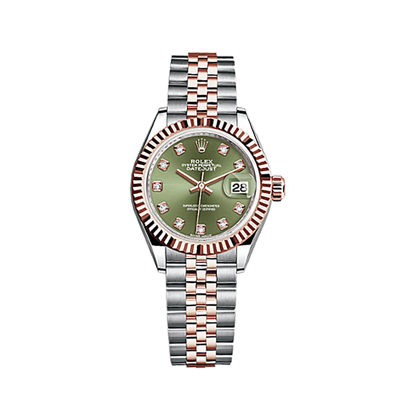Lady-Datejust 28 279171 Rose Gold & Stainless Steel Watch (Olive Green Set with Diamonds)