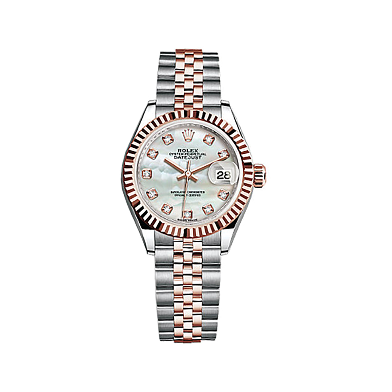 Lady-Datejust 28 279171 Rose Gold & Stainless Steel Watch (White Mother-of-pearl Set with Diamonds) - Click Image to Close