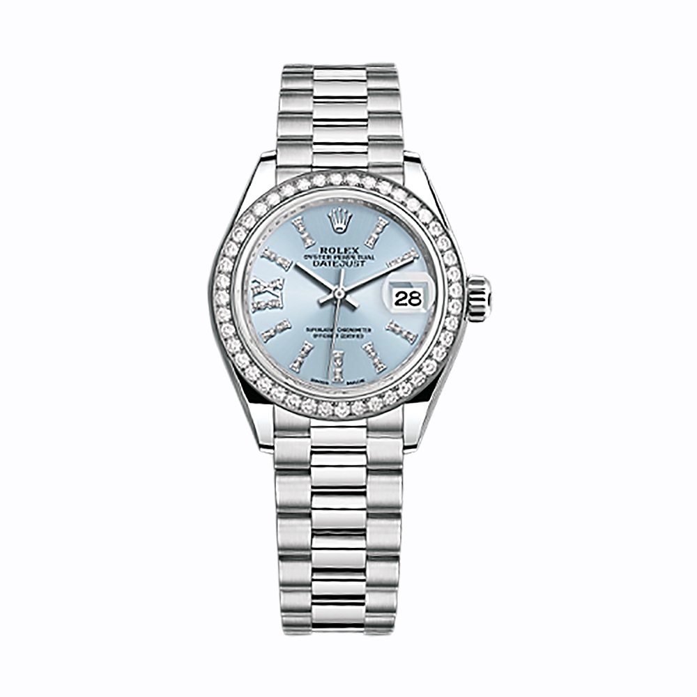 Lady-Datejust 28 279136RBR Platinum Watch (Ice Blue Set with Diamonds)