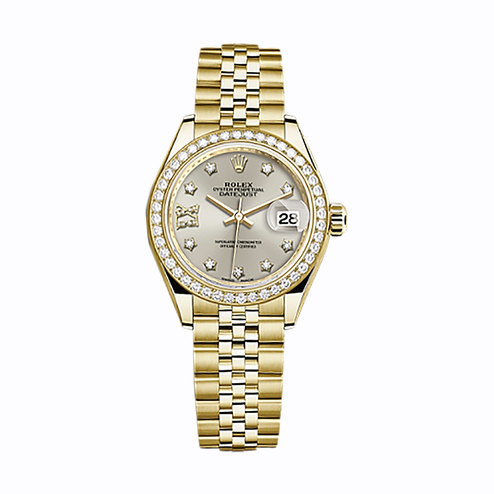 Lady-Datejust 28 279138RBR Gold Watch (Silver Set with Diamonds)