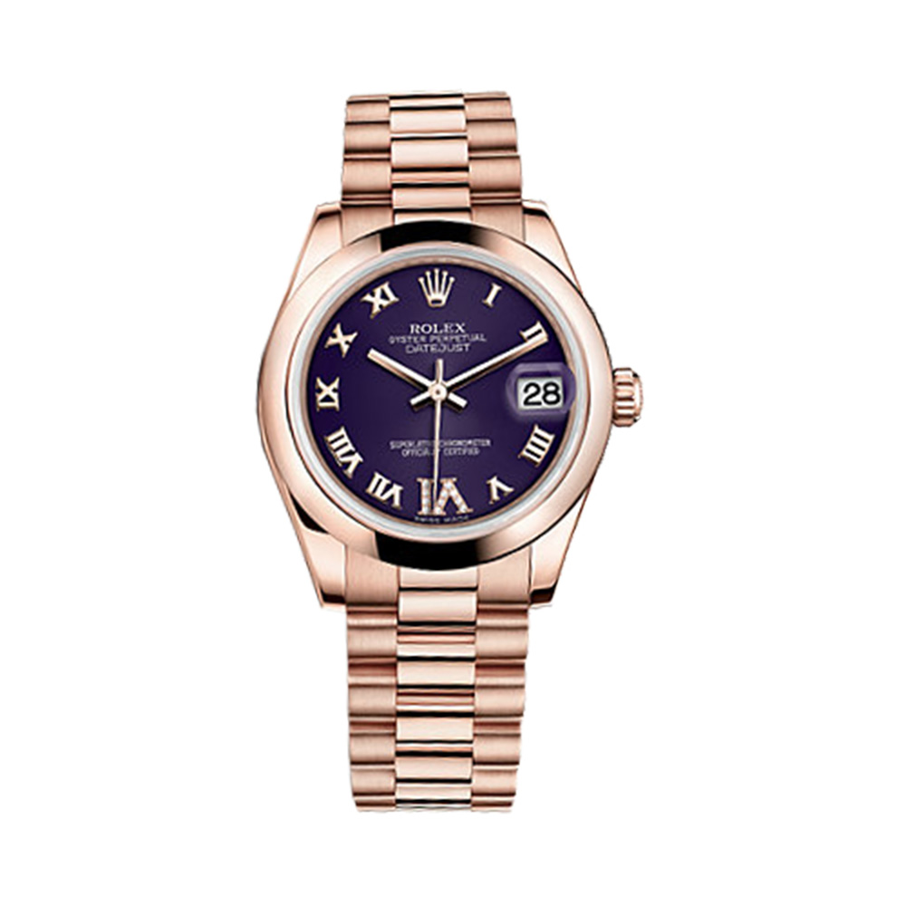 Datejust 31 178245f Rose Gold Watch (Purple Set with Diamonds)