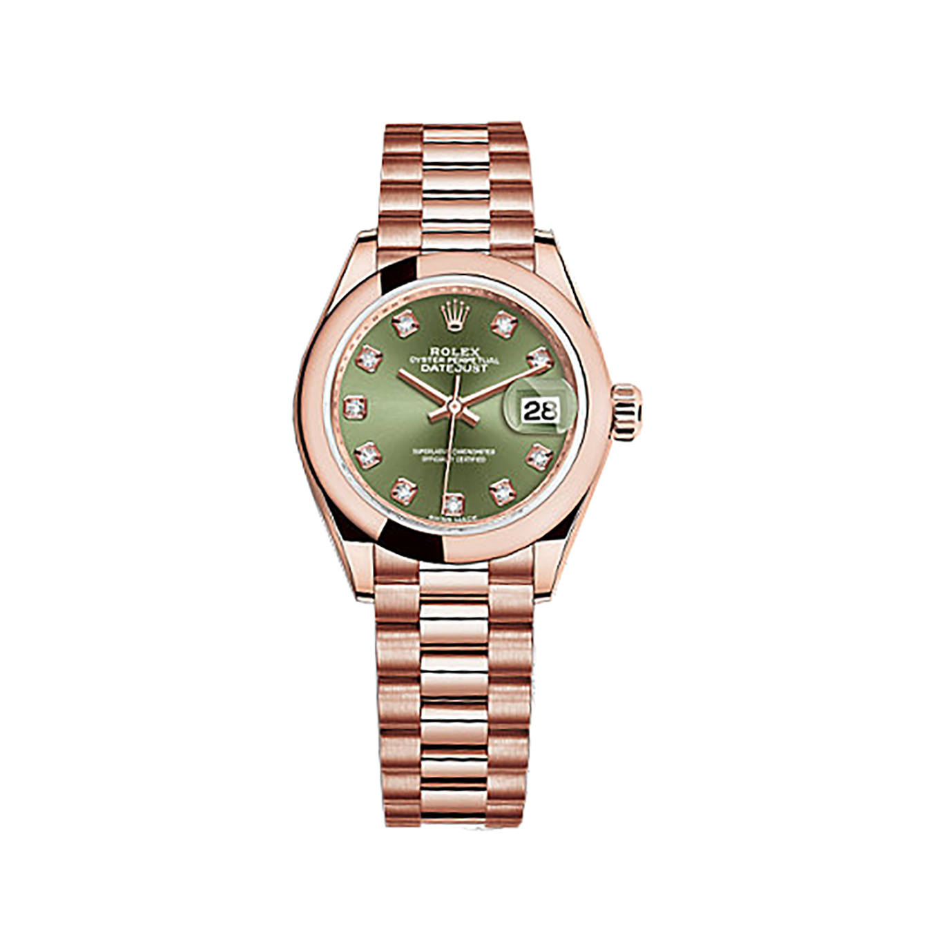 Lady-Datejust 28 279165 Rose Gold Watch (Olive Green Set with Diamonds)