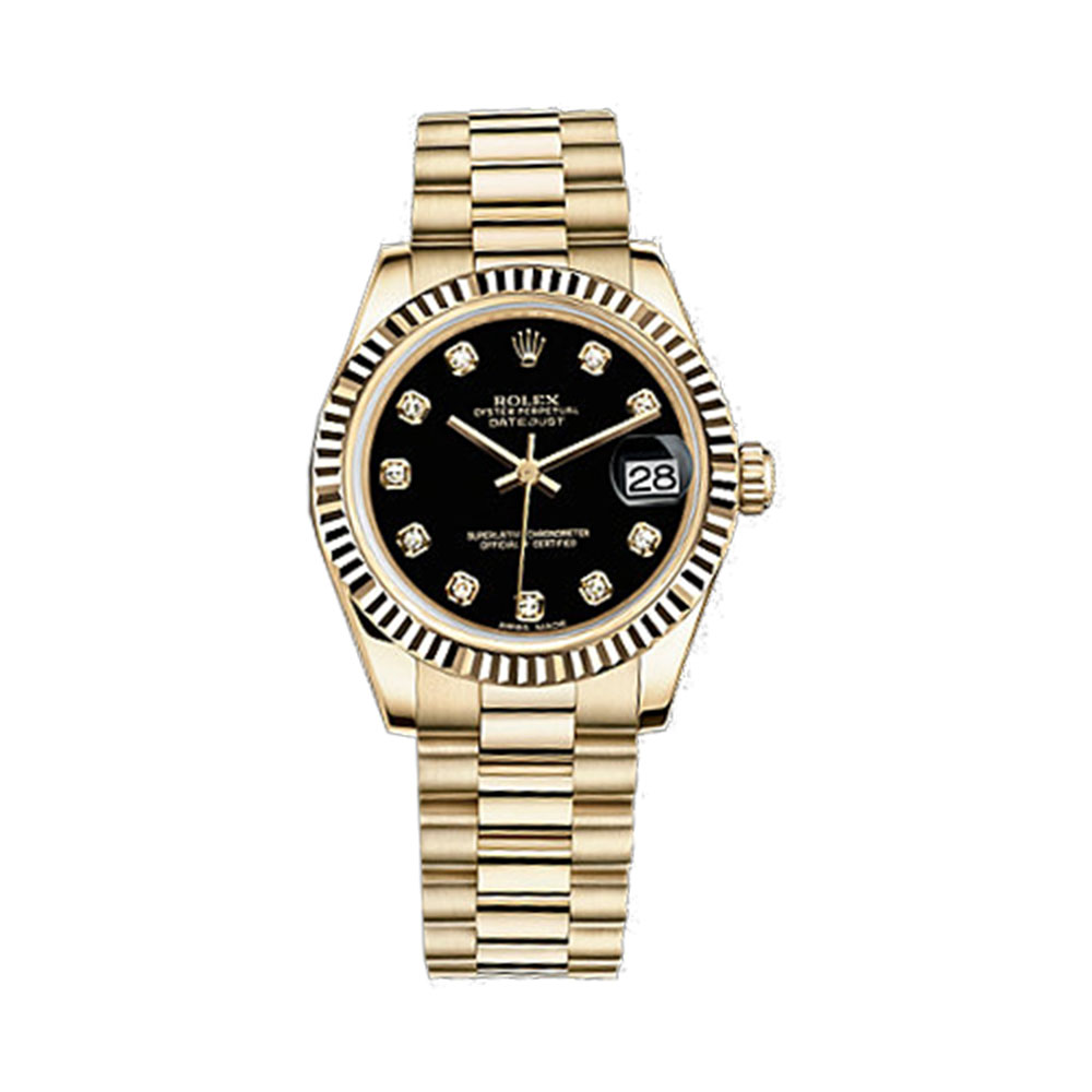 Datejust 31 178278 Gold Watch (Black Set with Diamonds)