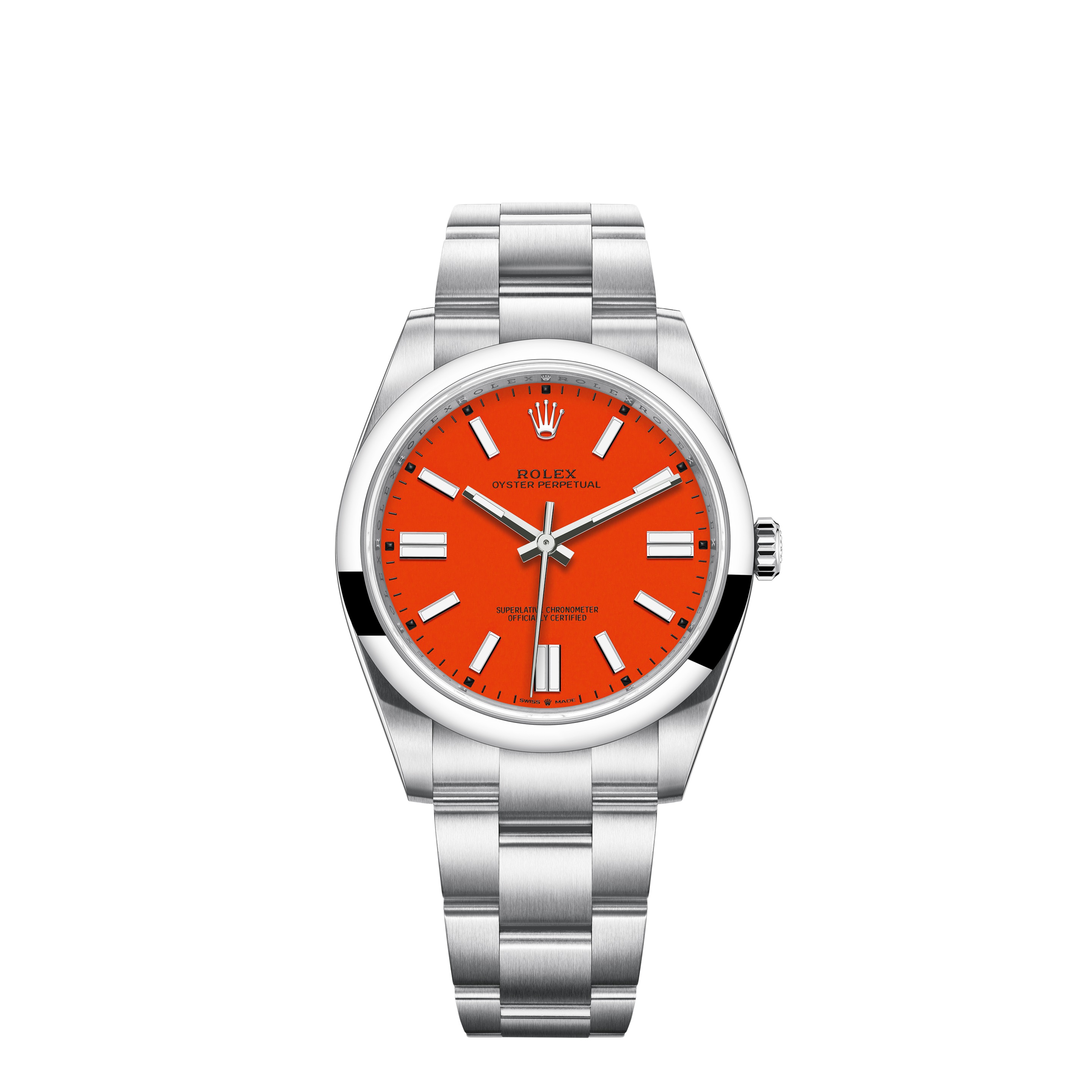 Oyster Perpetual 41 124300 Stainless Steel Watch (Coral Red)