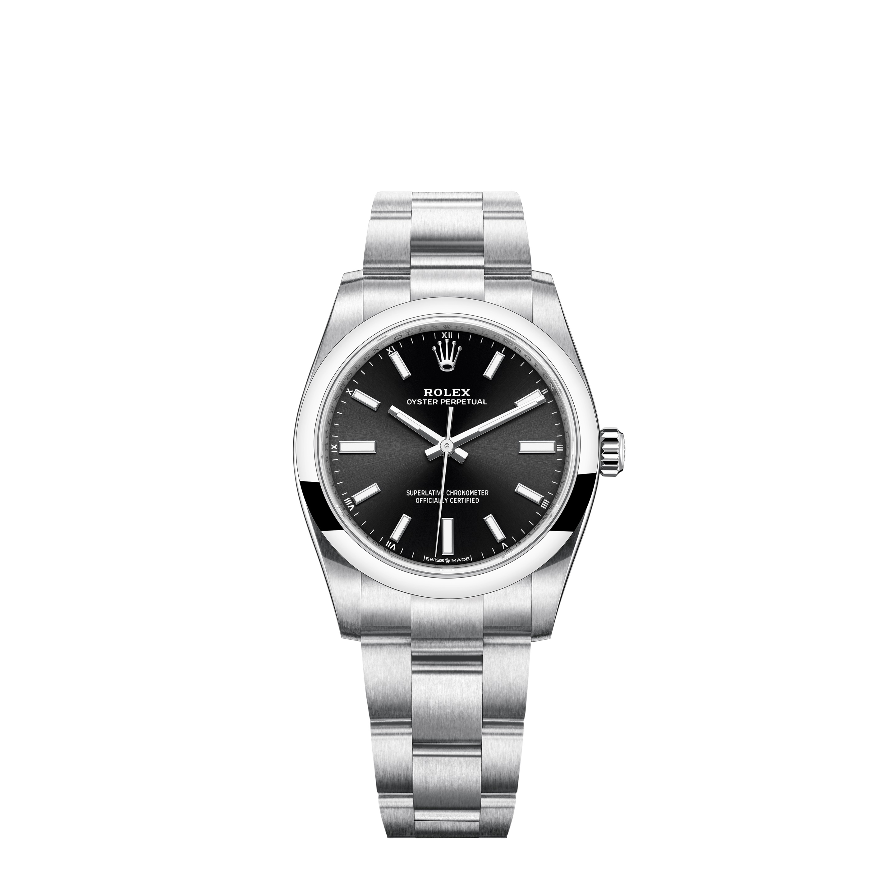Oyster Perpetual 34 124200 Stainless Steel Watch (Bright Black)