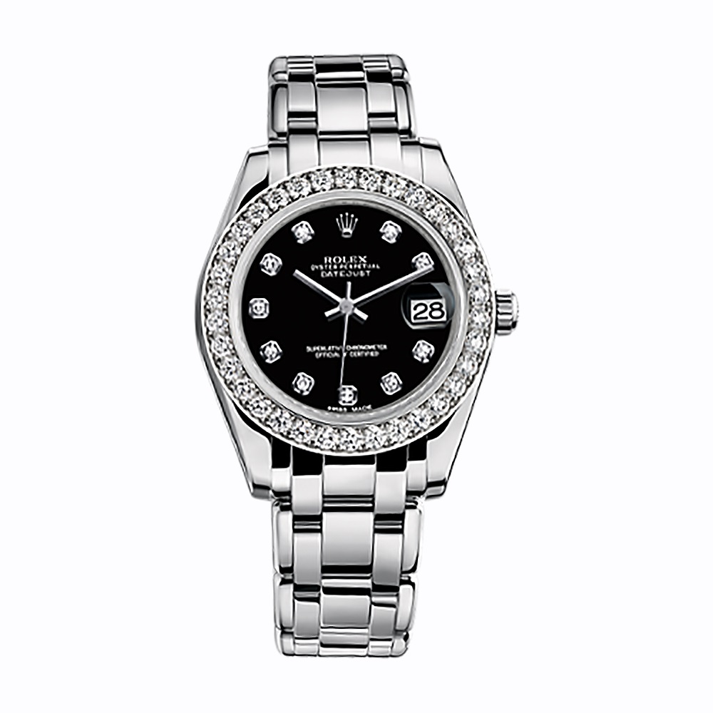 Pearlmaster 34 81299 White Gold Watch (Black Set with Diamonds)