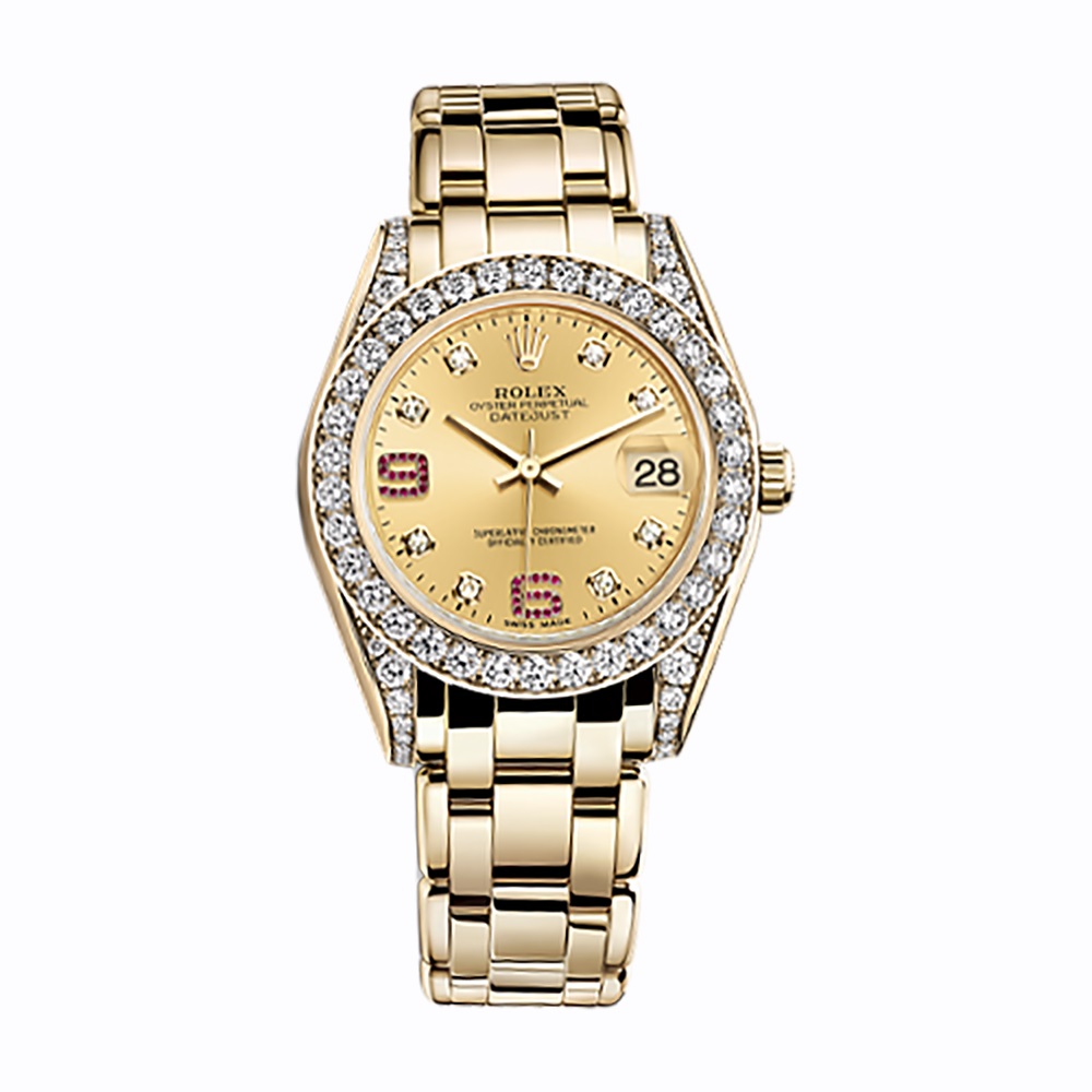 Pearlmaster 34 81158 Gold Watch (Champagne Set with Diamonds And Rubies)