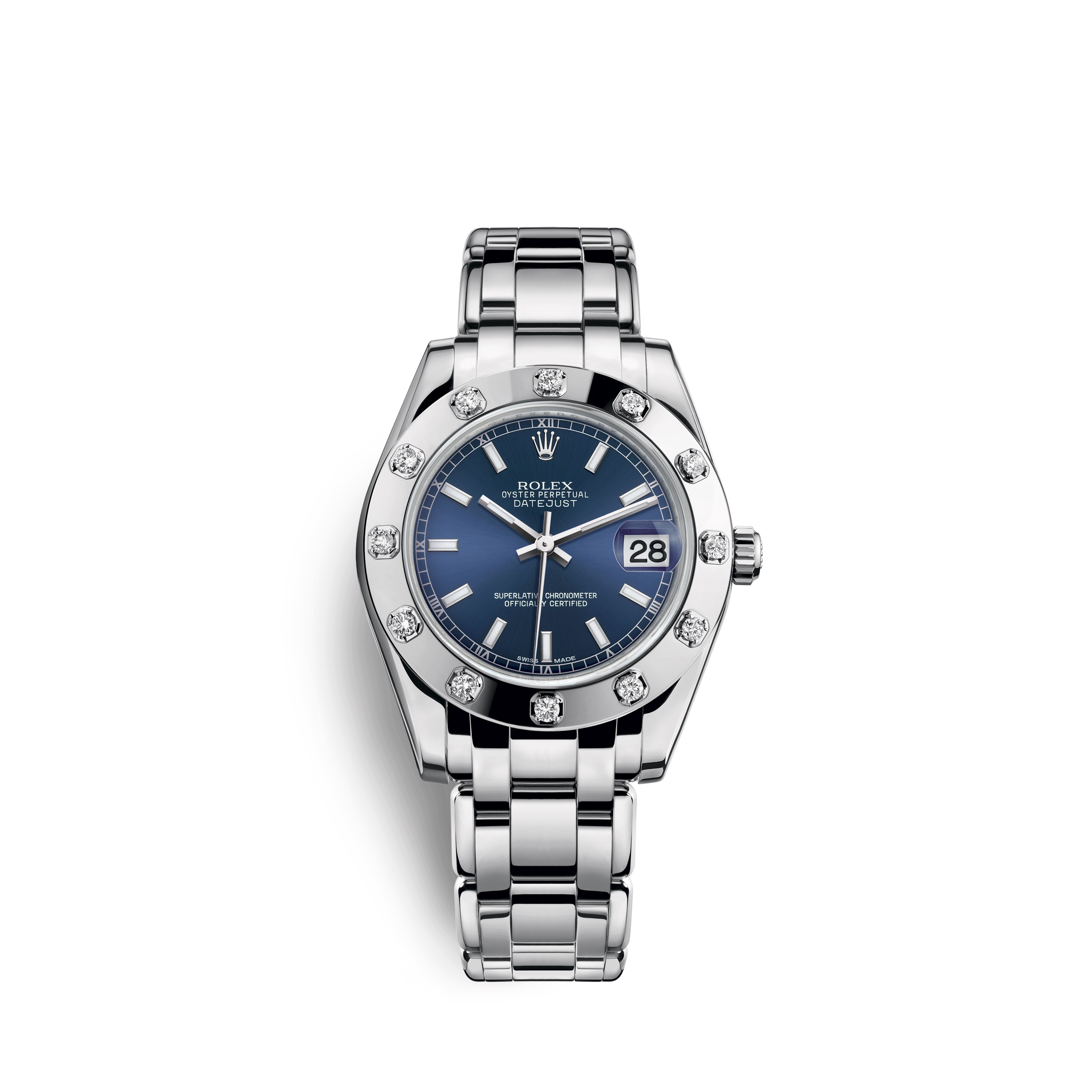 Pearlmaster 34 81319 White Gold & Diamonds Watch (Blue)