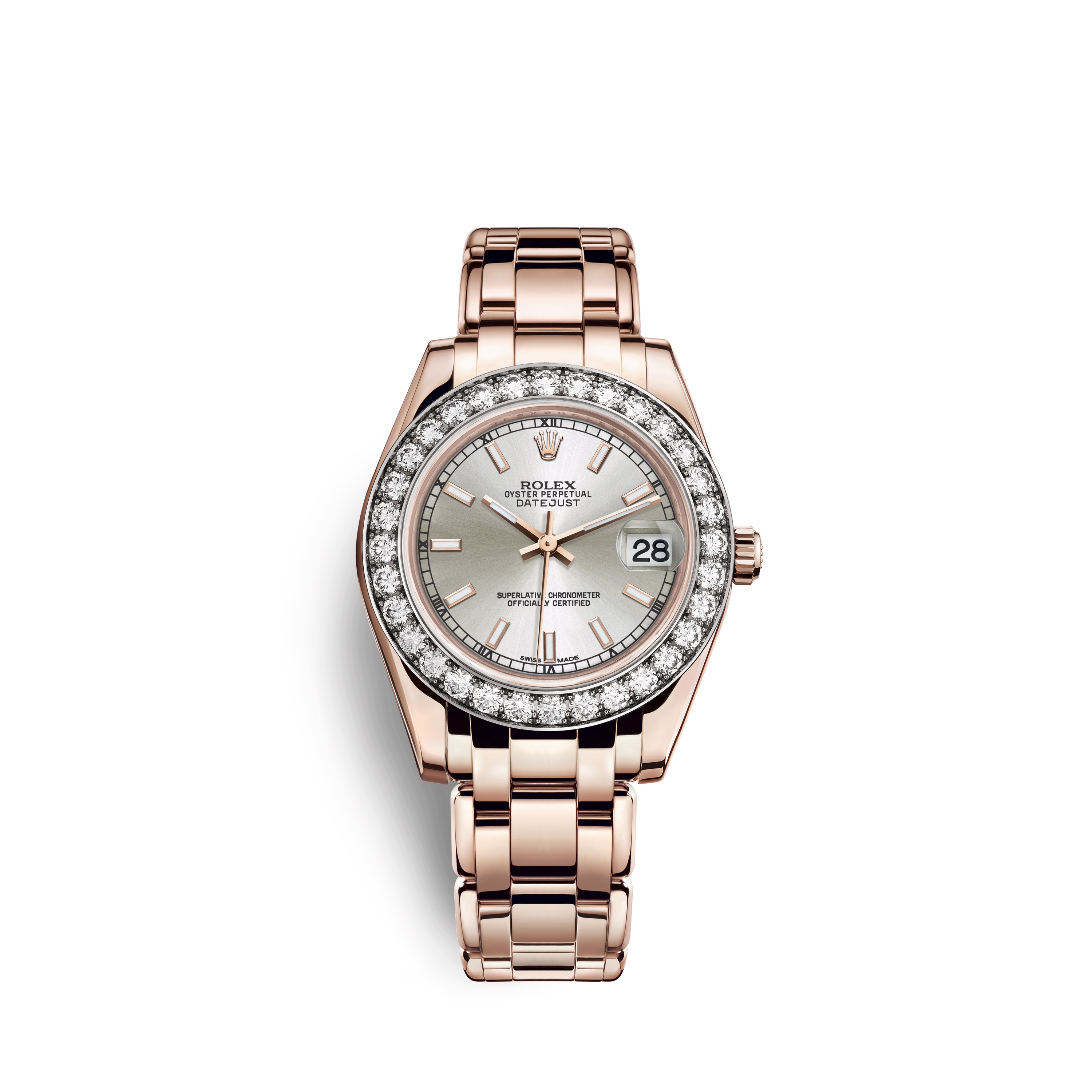 Pearlmaster 34 81285 Rose Gold & Diamonds Watch (Silver)