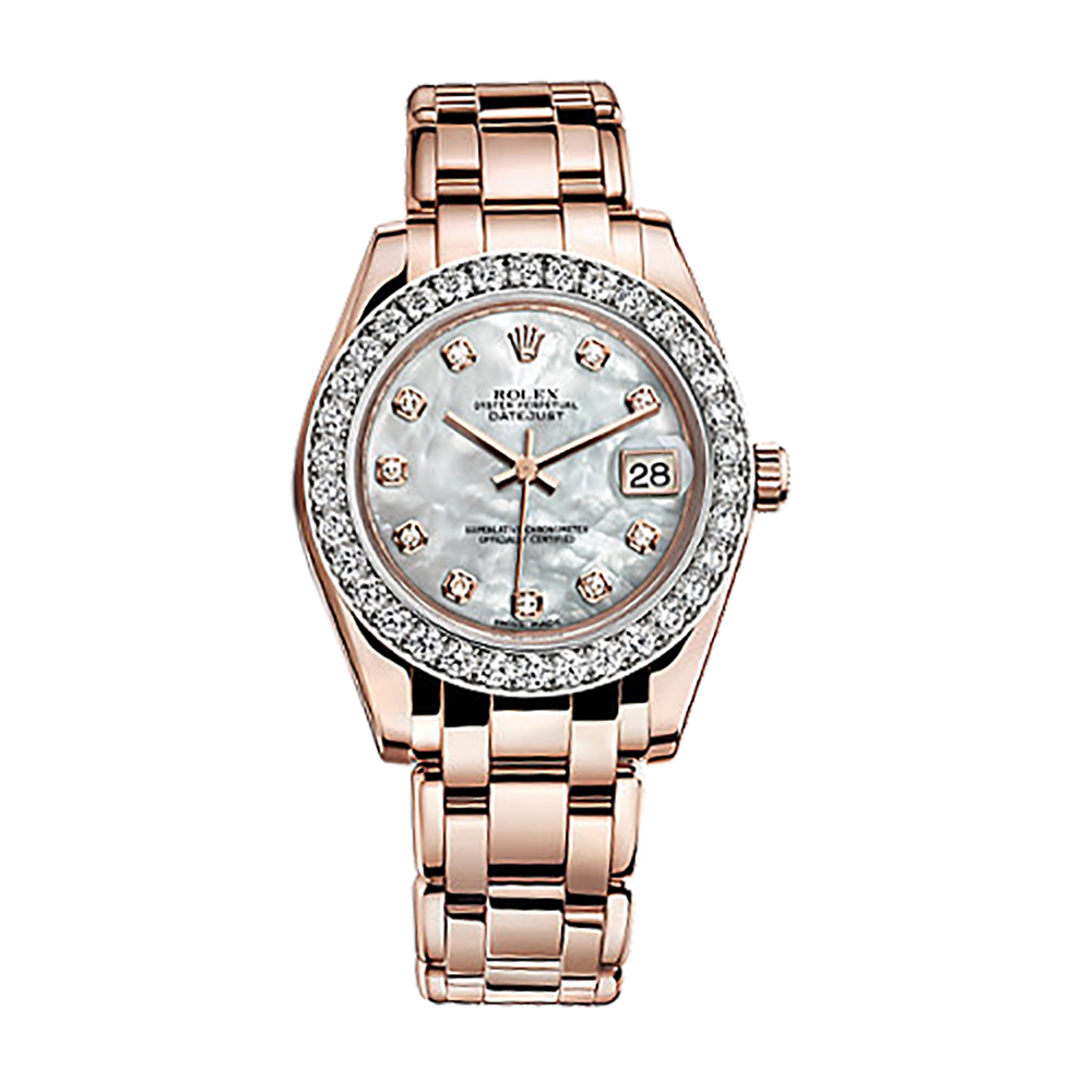Pearlmaster 34 81285 Rose Gold Watch (White Mother-of-Pearl Set with Diamonds)