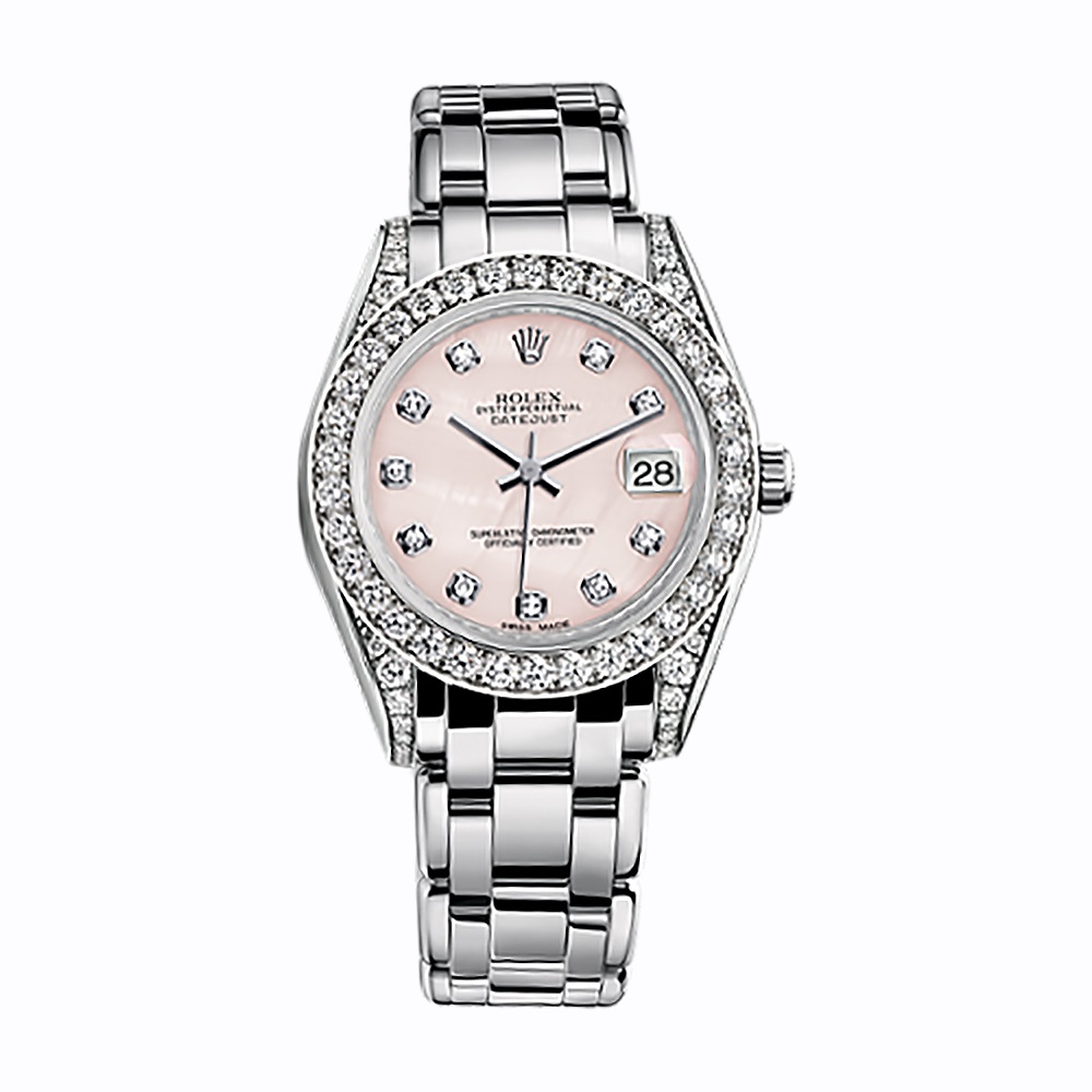 Pearlmaster 34 81159 White Gold Watch (Pink Mother-of-Pearl Set with Diamonds)
