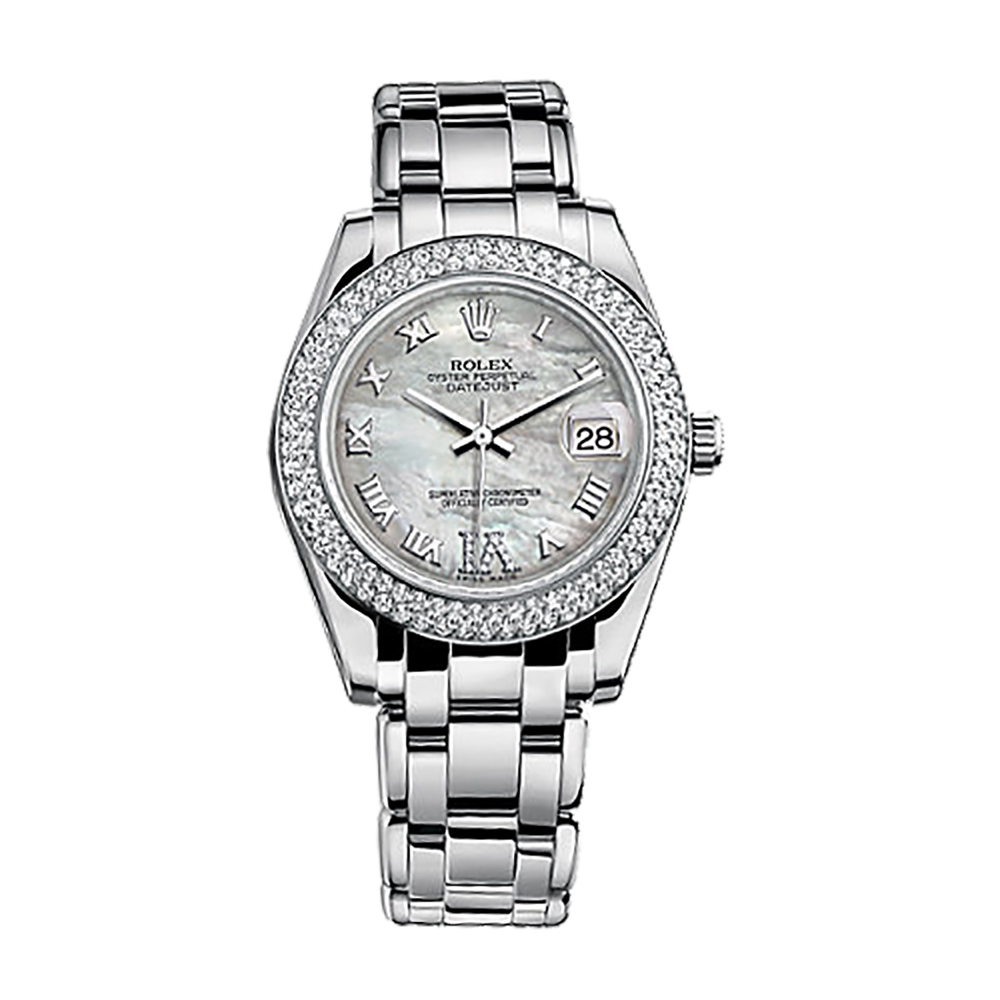 Pearlmaster 34 81339 White Gold Watch (White Mother-of-Pearl Set with Diamonds)