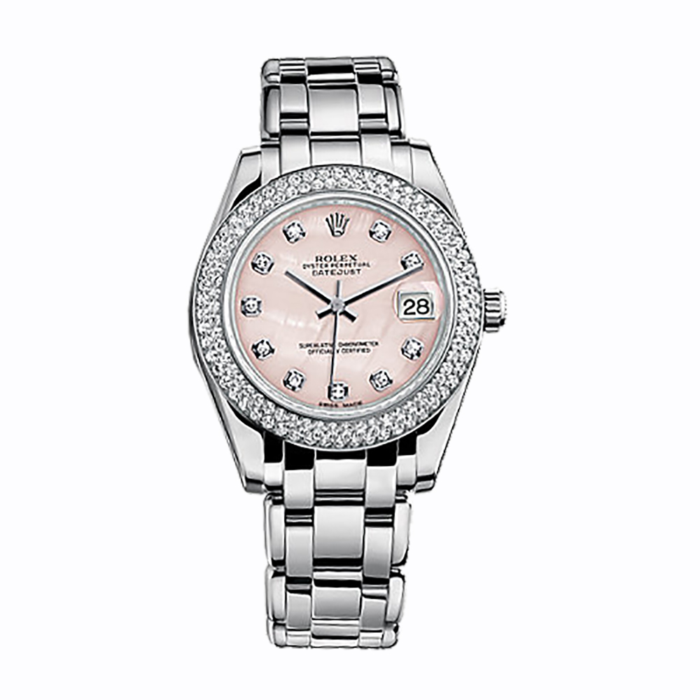 Pearlmaster 34 81339 White Gold Watch (Pink Mother-of-Pearl Set with Diamonds)