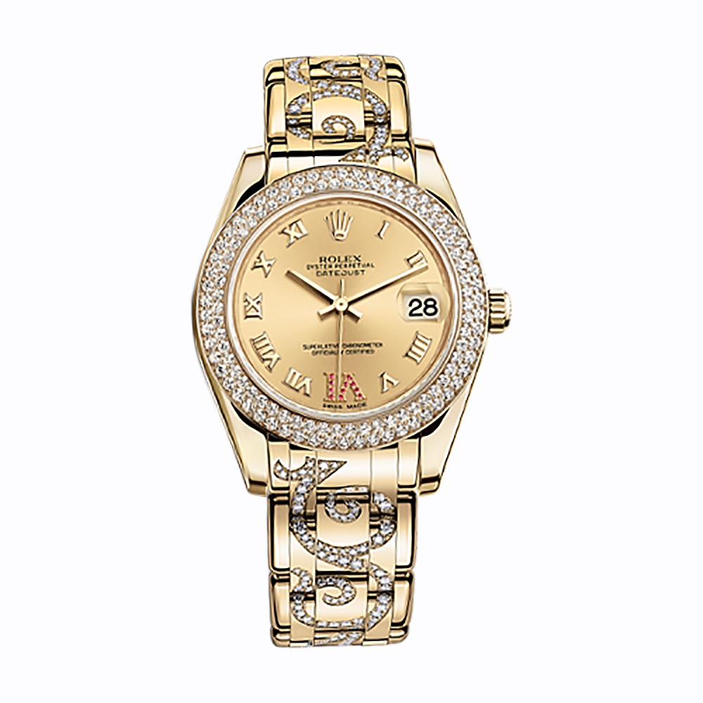 Pearlmaster 34 81338 Gold Watch (Champagne Set with Rubies)