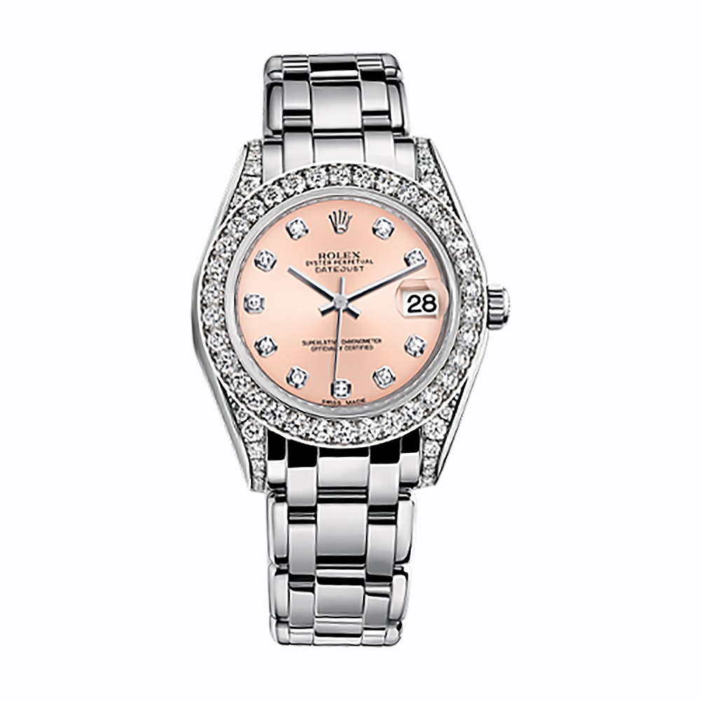 Pearlmaster 34 81159 White Gold Watch (Pink Set with Diamonds)