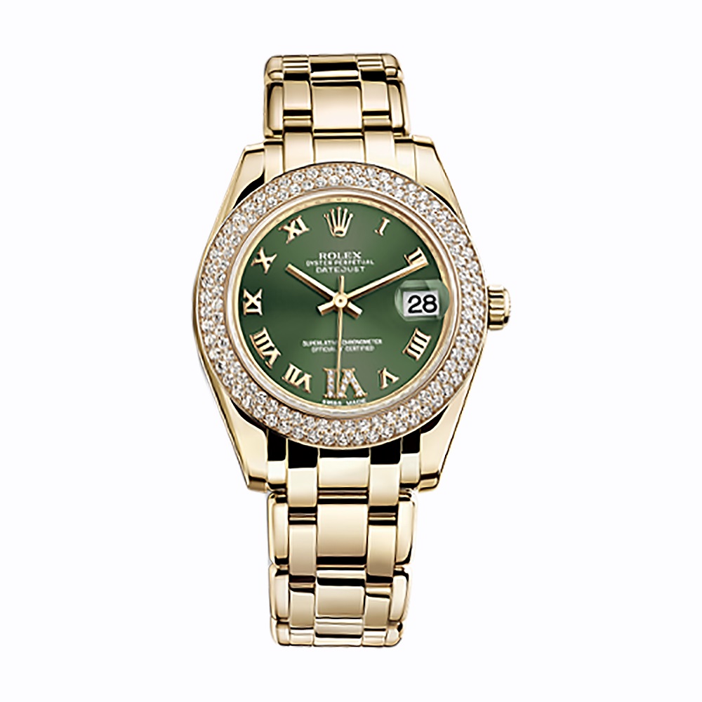 Pearlmaster 34 81338 Gold Watch (Olive Green Set with Diamonds)