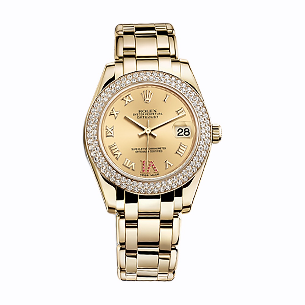 Pearlmaster 34 81338 Gold Watch (Champagne Set with Rubies)