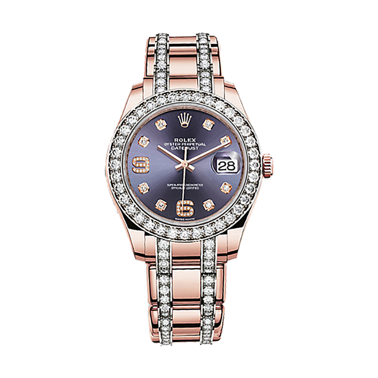 Pearlmaster 39 86285 Rose Gold & Diamonds Watch (Aubergine Set with Diamonds)