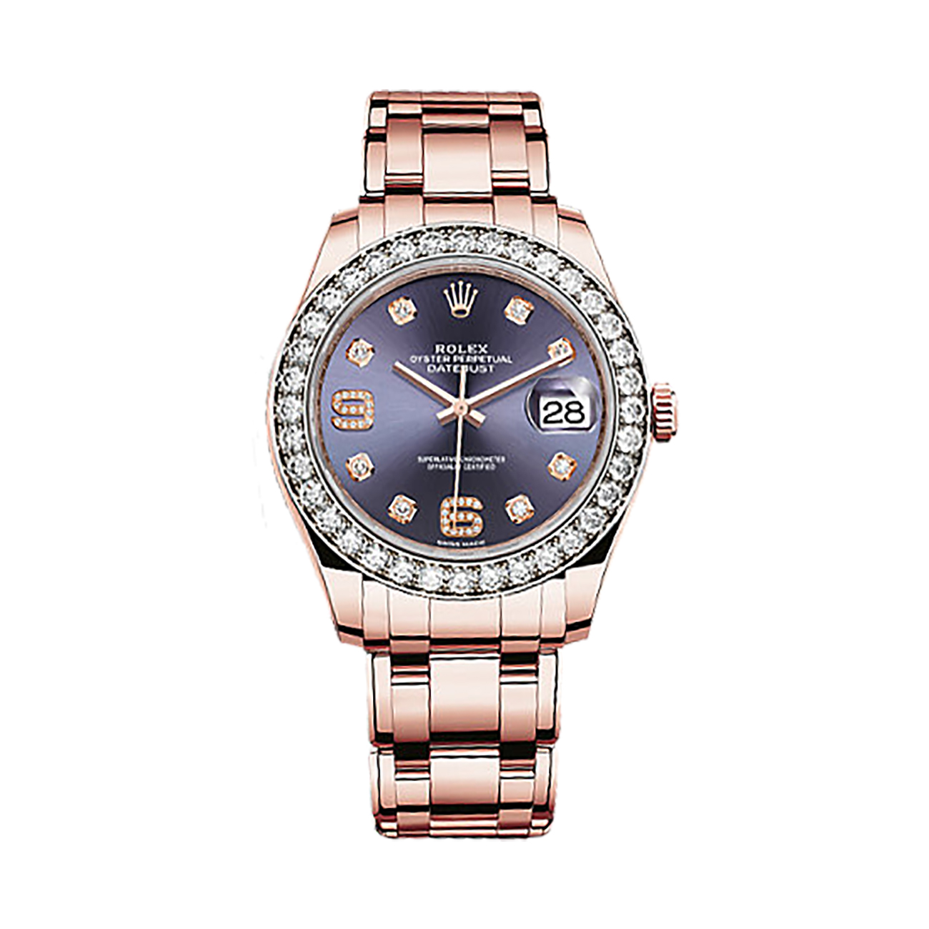 Pearlmaster 39 86285 Rose Gold & Diamonds Watch (Aubergine Set with Diamonds)