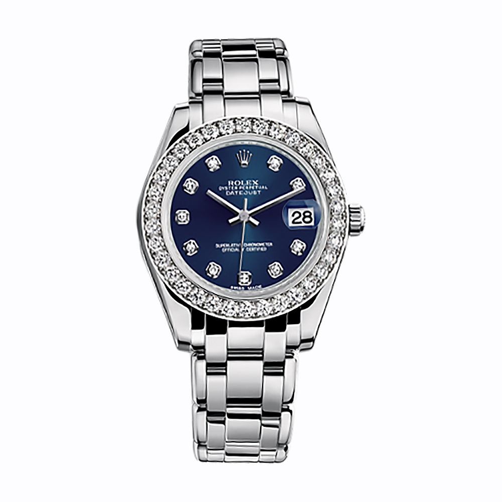 Pearlmaster 34 81299 White Gold Watch (Blue Set with Diamonds) - Click Image to Close