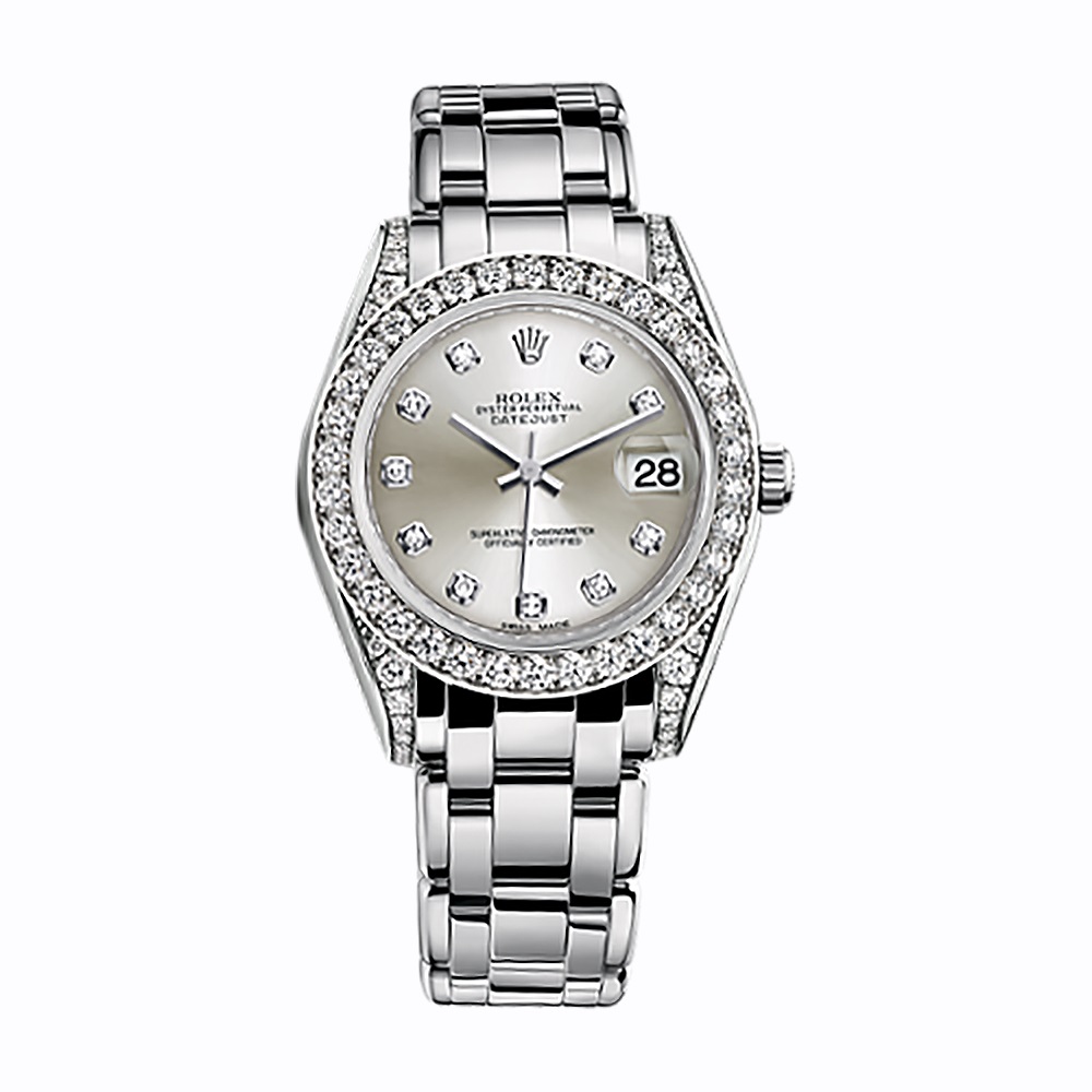 Pearlmaster 34 81159 White Gold Watch (Silver Set with Diamonds)