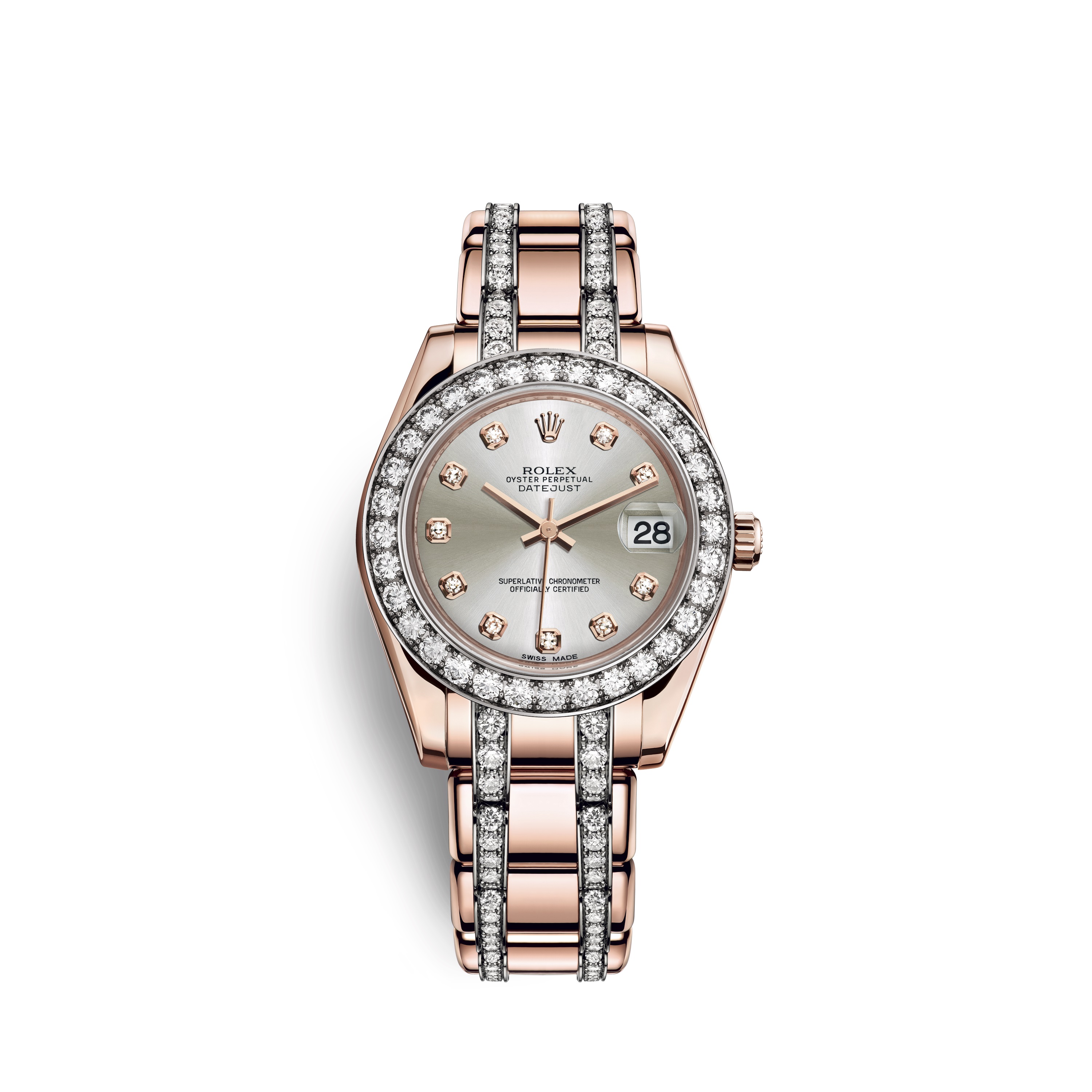 Pearlmaster 34 81285 Rose Gold & Diamonds Watch (Silver Set with Diamonds)