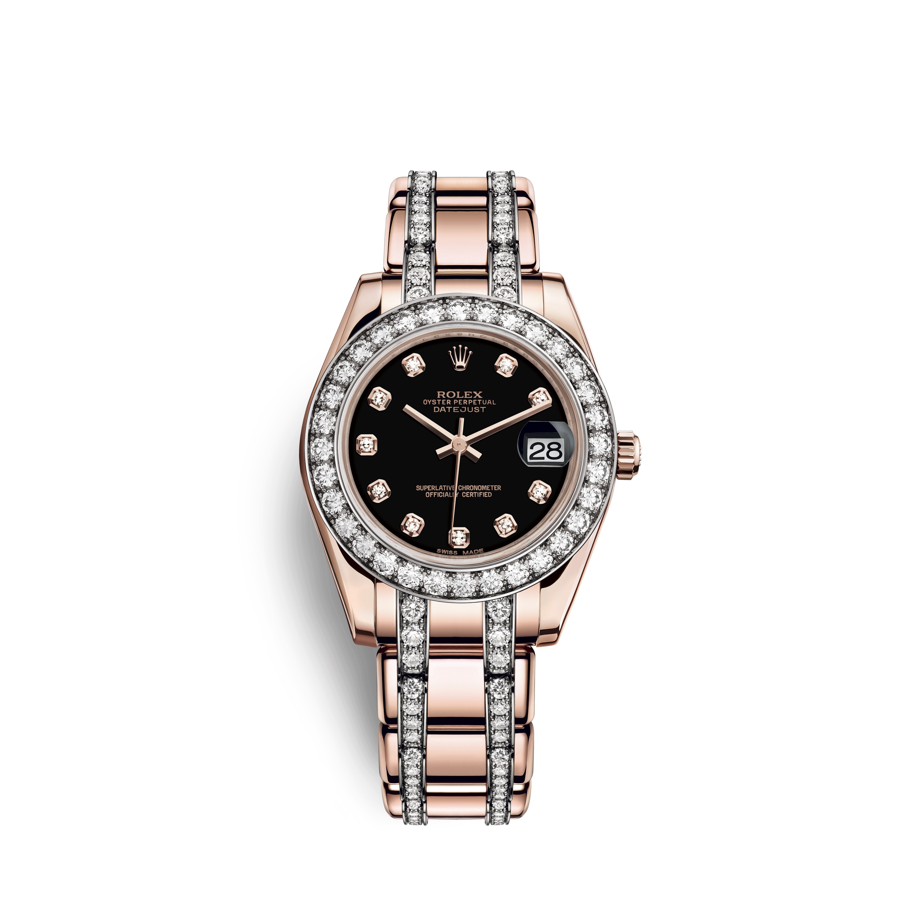 Pearlmaster 34 81285 Rose Gold & Diamonds Watch (Black Set with Diamonds)