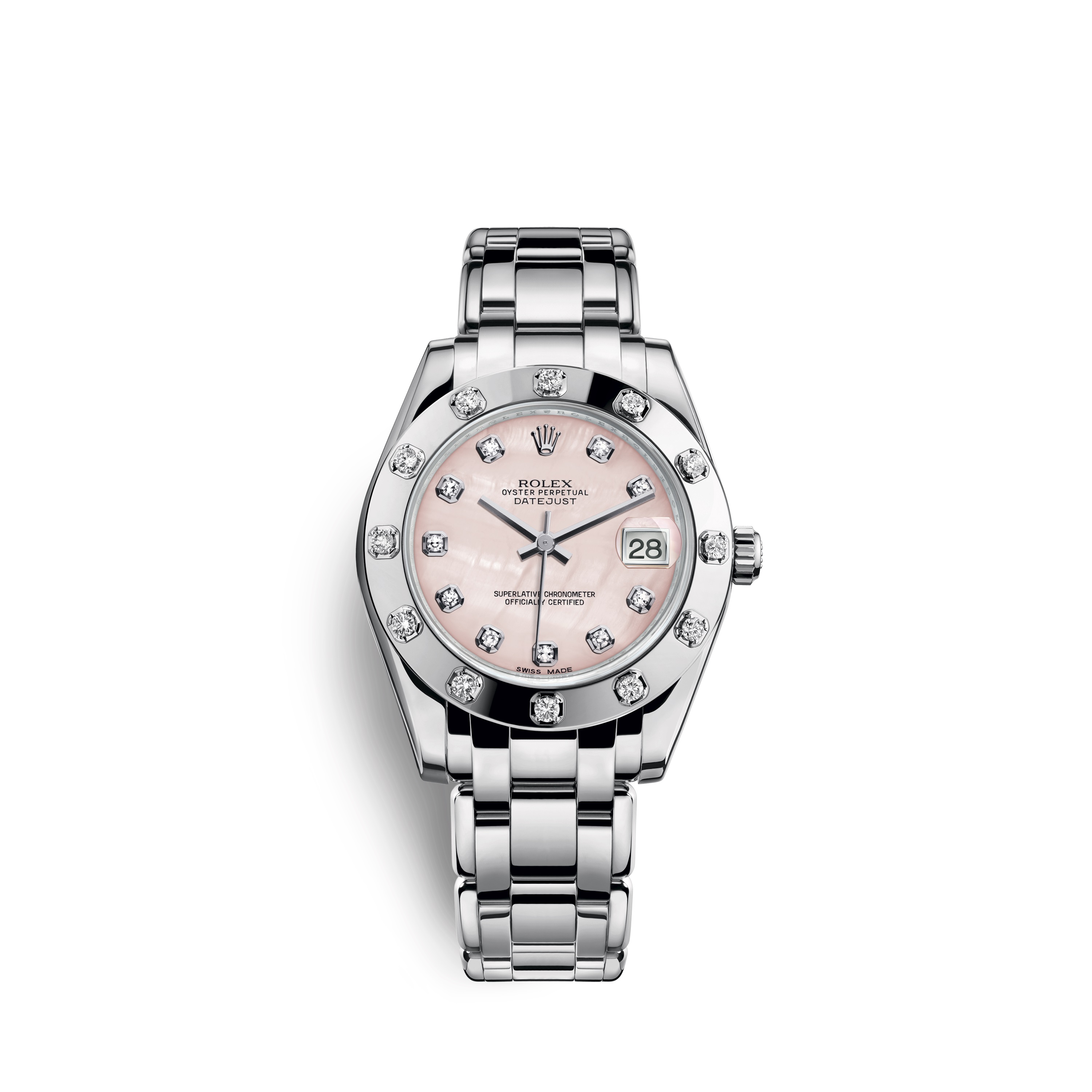 Pearlmaster 34 81319 White Gold & Diamonds Watch (Pink Mother-of-Pearl Set with Diamonds)