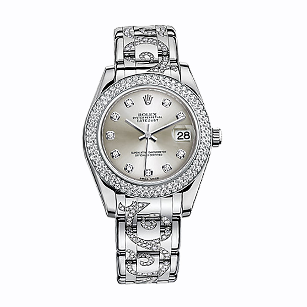 Pearlmaster 34 81339 White Gold Watch (Silver Set with Diamonds)
