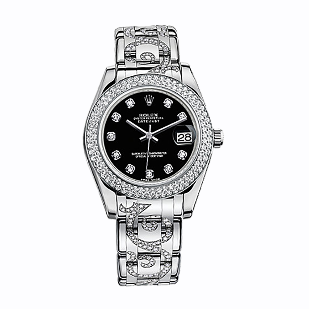 Pearlmaster 34 81339 White Gold Watch (Black Set with Diamonds)