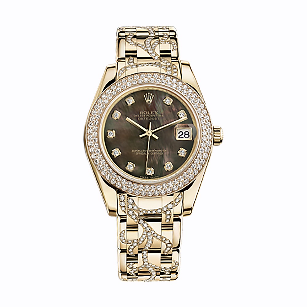 Pearlmaster 34 81338 Gold Watch (Black Mother-of-Pearl Set with Diamonds)