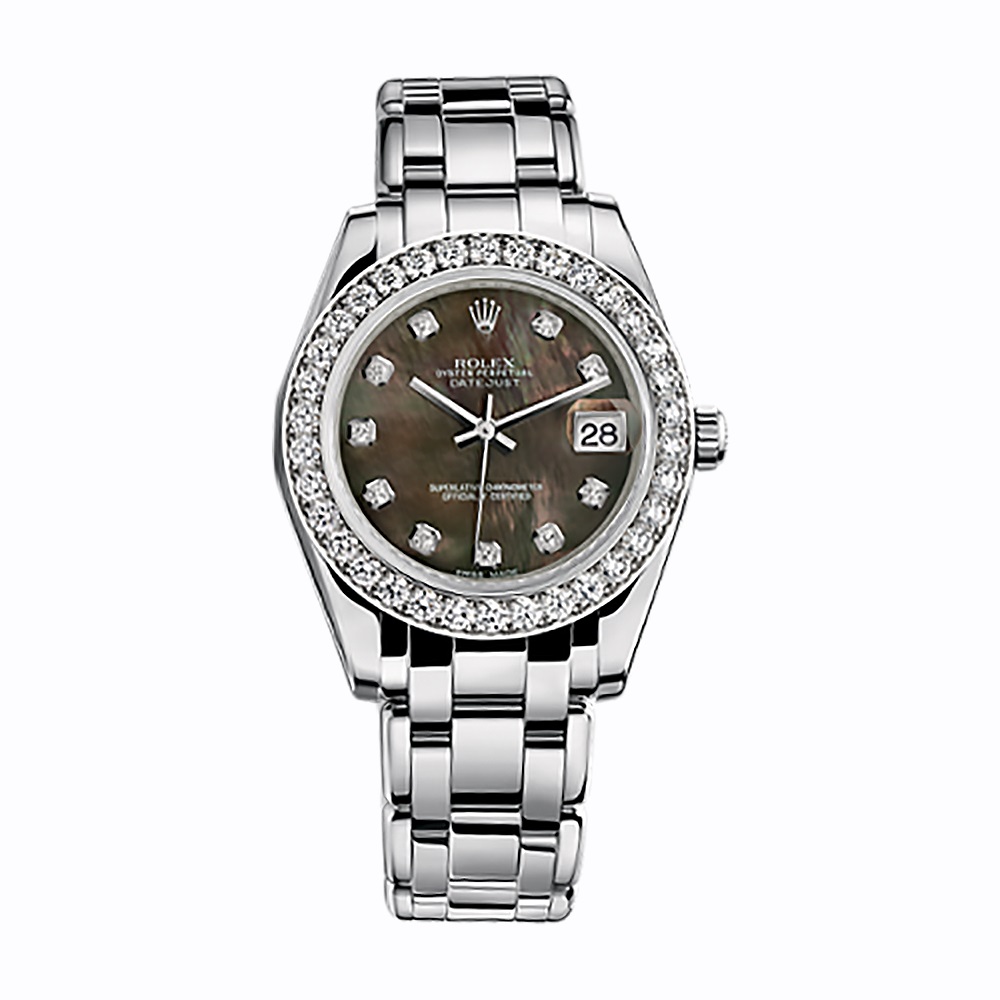 Pearlmaster 34 81299 White Gold Watch (Black Mother-of-Pearl Set with Diamonds)
