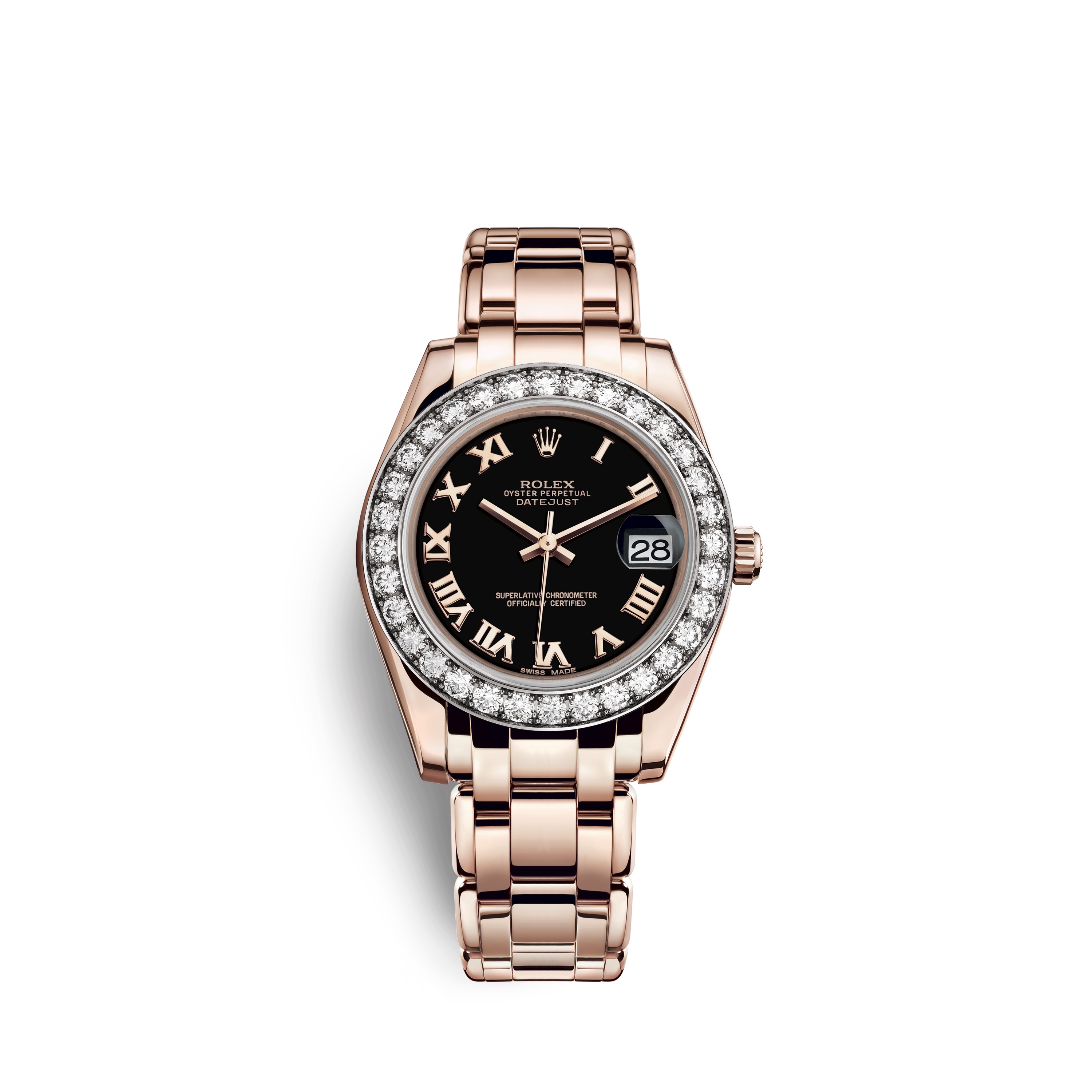 Pearlmaster 34 81285 Rose Gold & Diamonds Watch (Black)