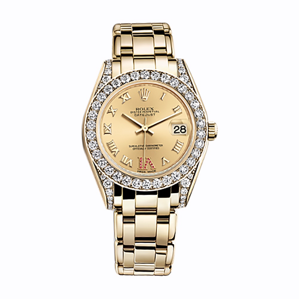 Pearlmaster 34 81158 Gold Watch (Champagne Set with Rubies)