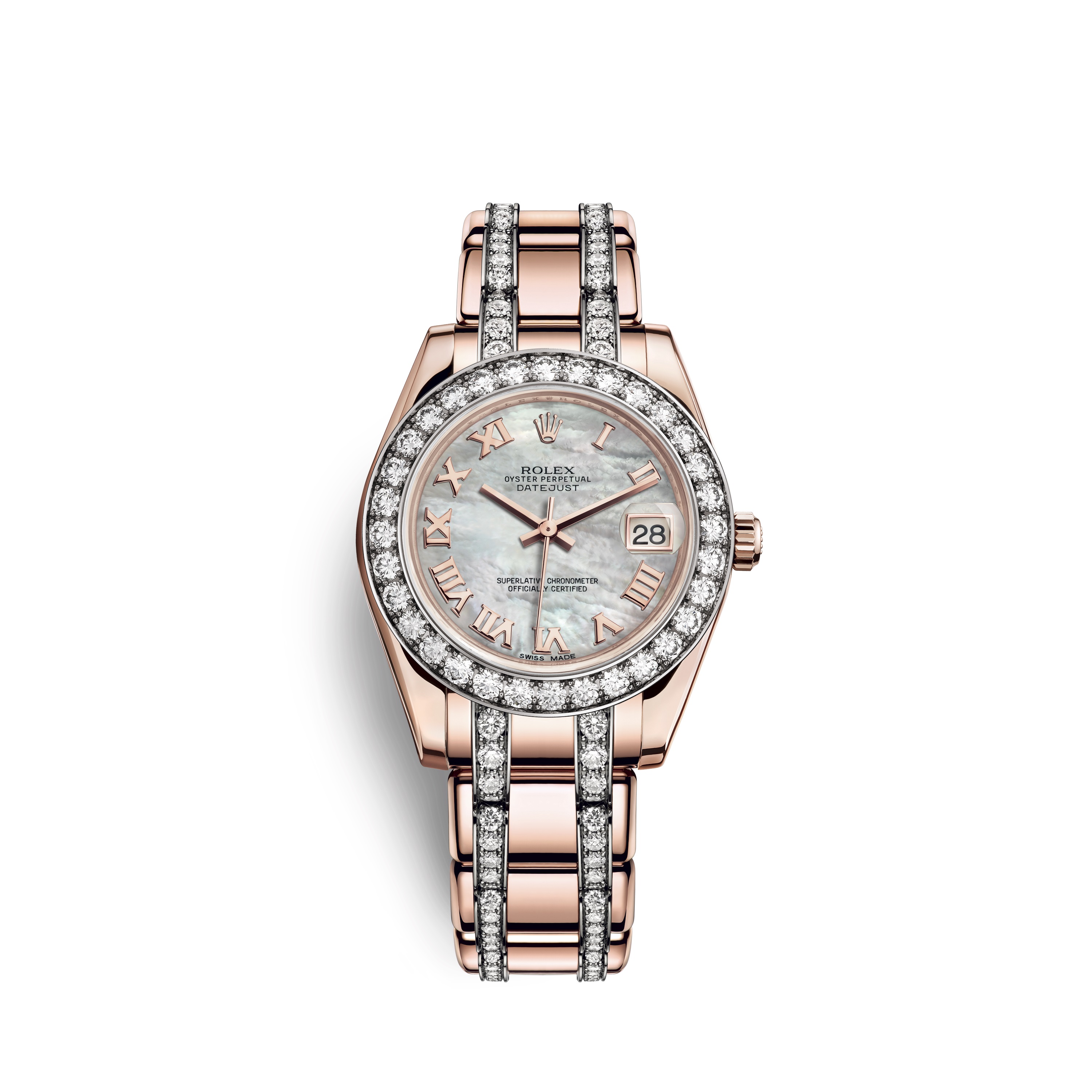 Pearlmaster 34 81285 Rose Gold & Diamonds Watch (White Mother-of-Pearl)