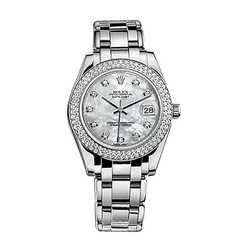 Pearlmaster 34 81339 White Gold Watch (White Mother-of-Pearl Set with Diamonds)