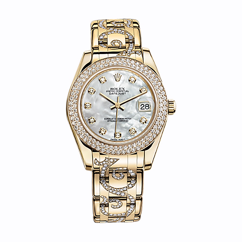 Pearlmaster 34 81338 Gold Watch (White Mother-of-Pearl Set with Diamonds)