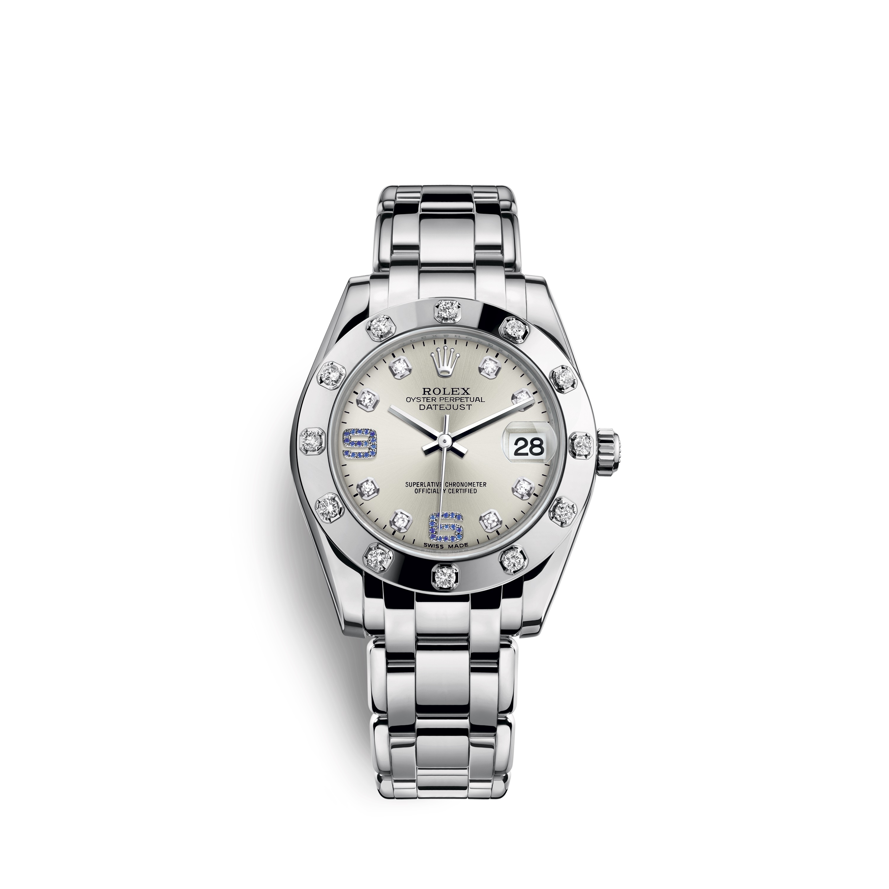 Pearlmaster 34 81319 White Gold & Diamonds Watch (Silver Set with Diamonds & Sapphires)