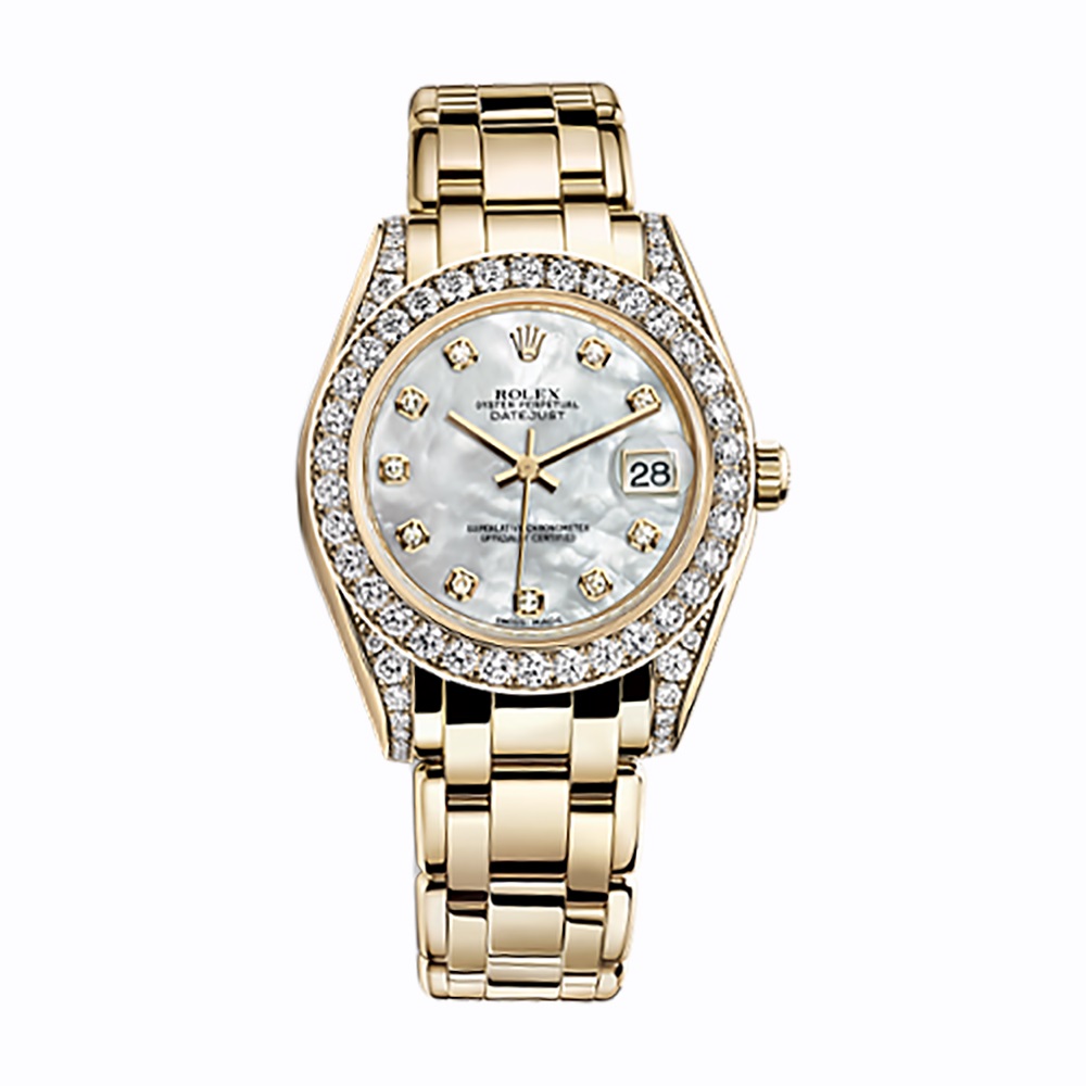 Pearlmaster 34 81158 Gold Watch (White Mother-of-Pearl Set with Diamonds)