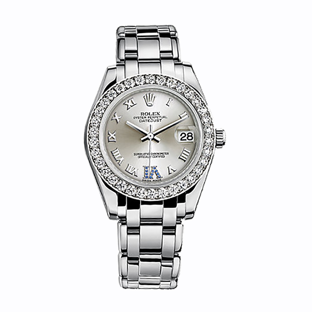 Pearlmaster 34 81299 White Gold Watch (Silver Set with Sapphires)