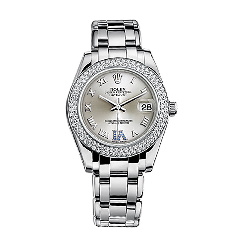 Pearlmaster 34 81339 White Gold Watch (Silver Set with Sapphires)