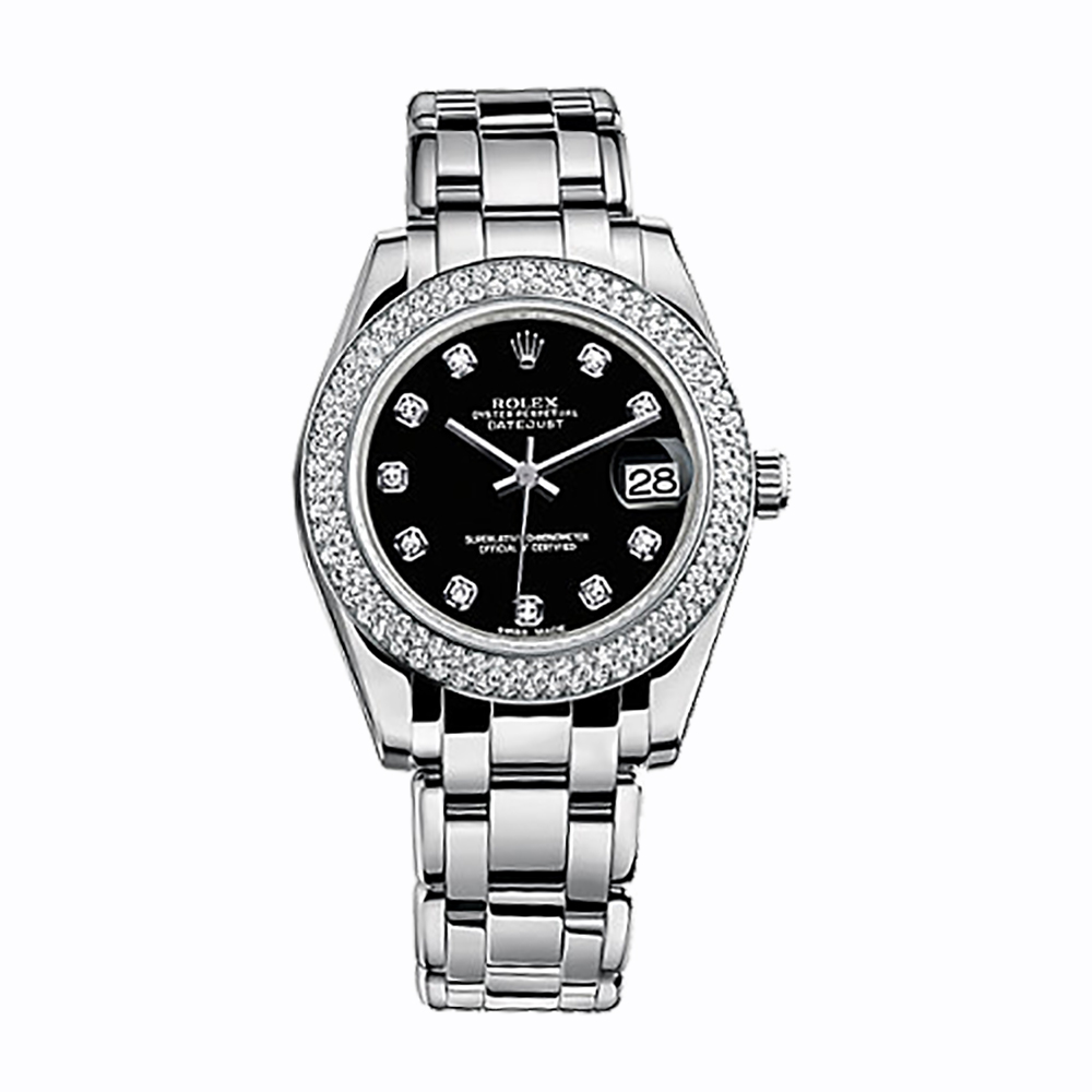 Pearlmaster 34 81339 White Gold Watch (Black Set with Diamonds)
