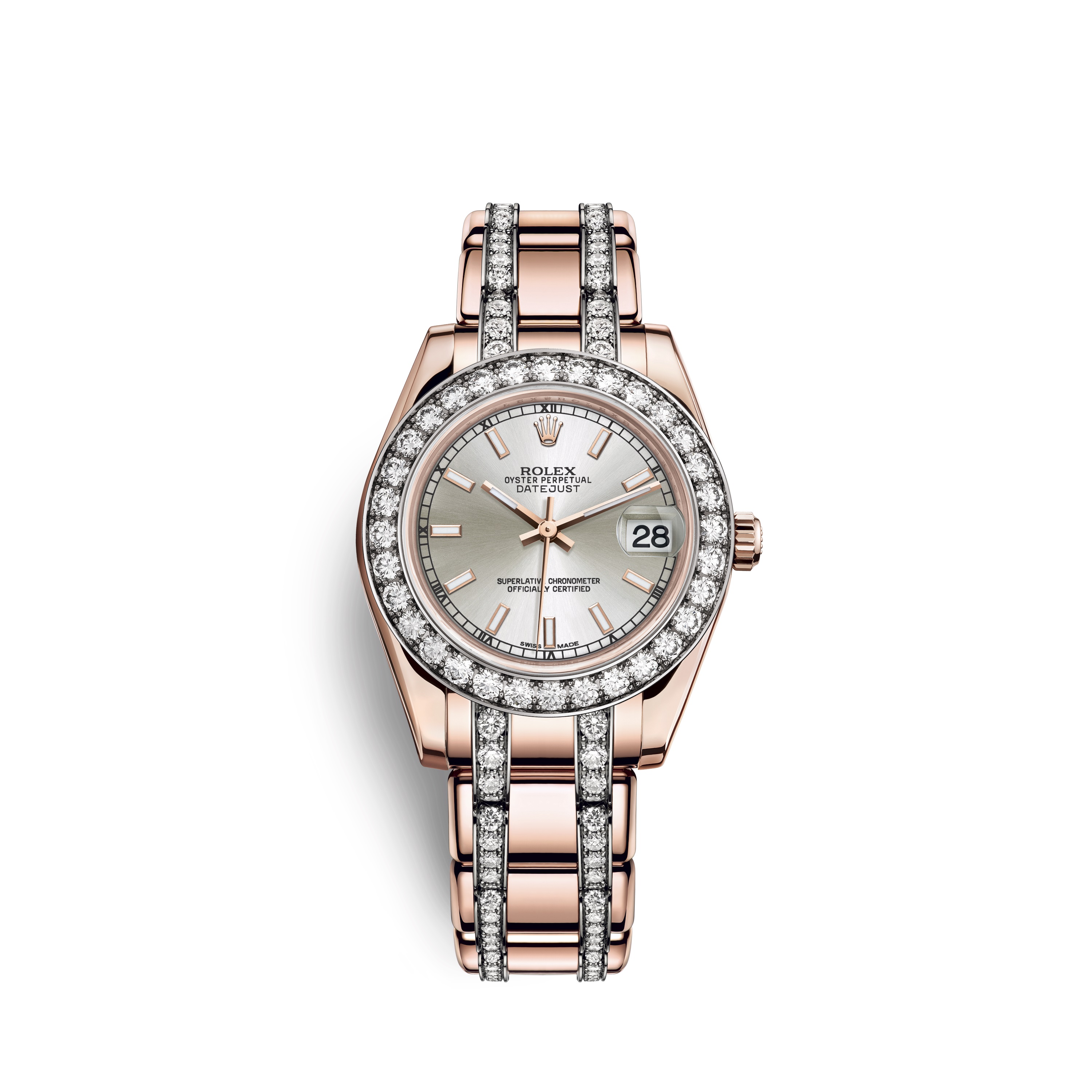 Pearlmaster 34 81285 Rose Gold & Diamonds Watch (Silver)
