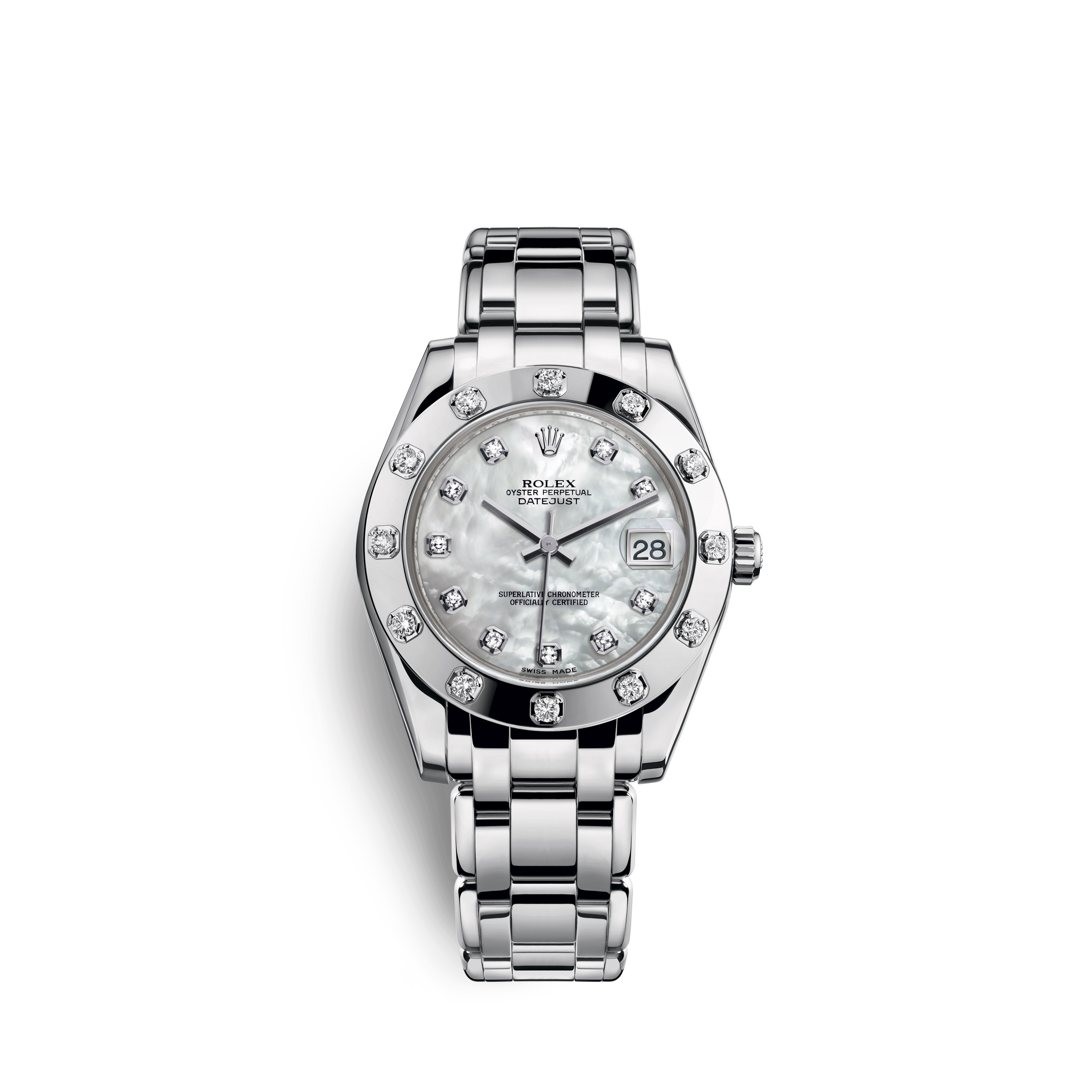 Pearlmaster 34 81319 White Gold & Diamonds Watch (White Mother-of-Pearl Set with Diamonds)