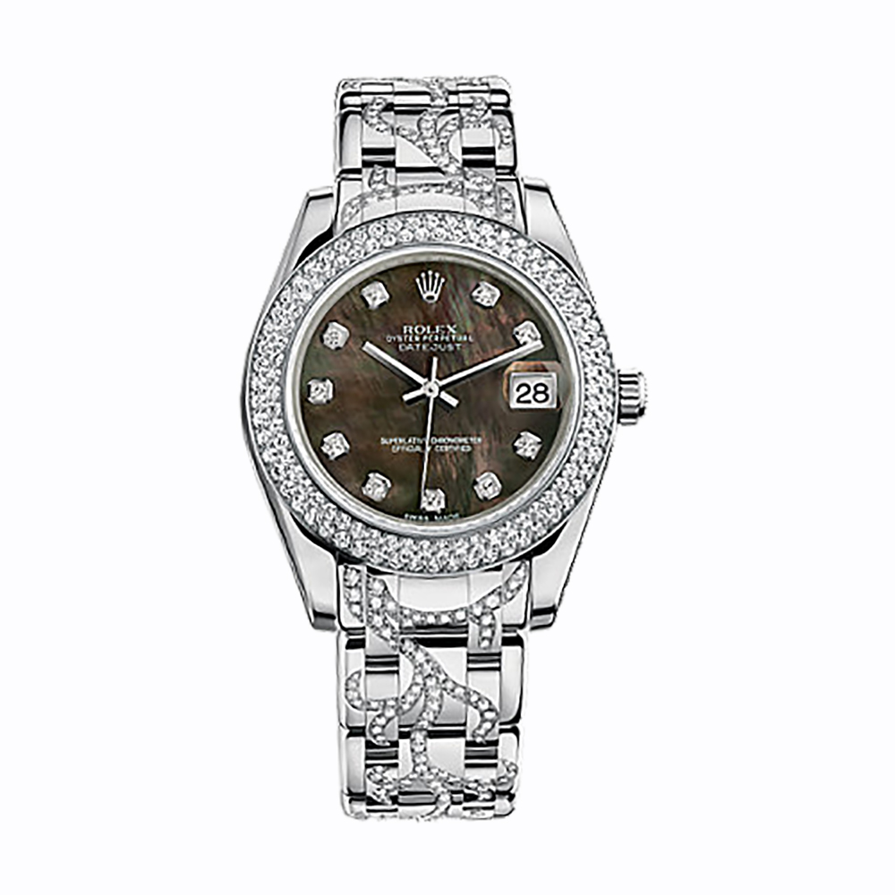 Pearlmaster 34 81339 White Gold Watch (Black Mother-of-Pearl Set with Diamonds)