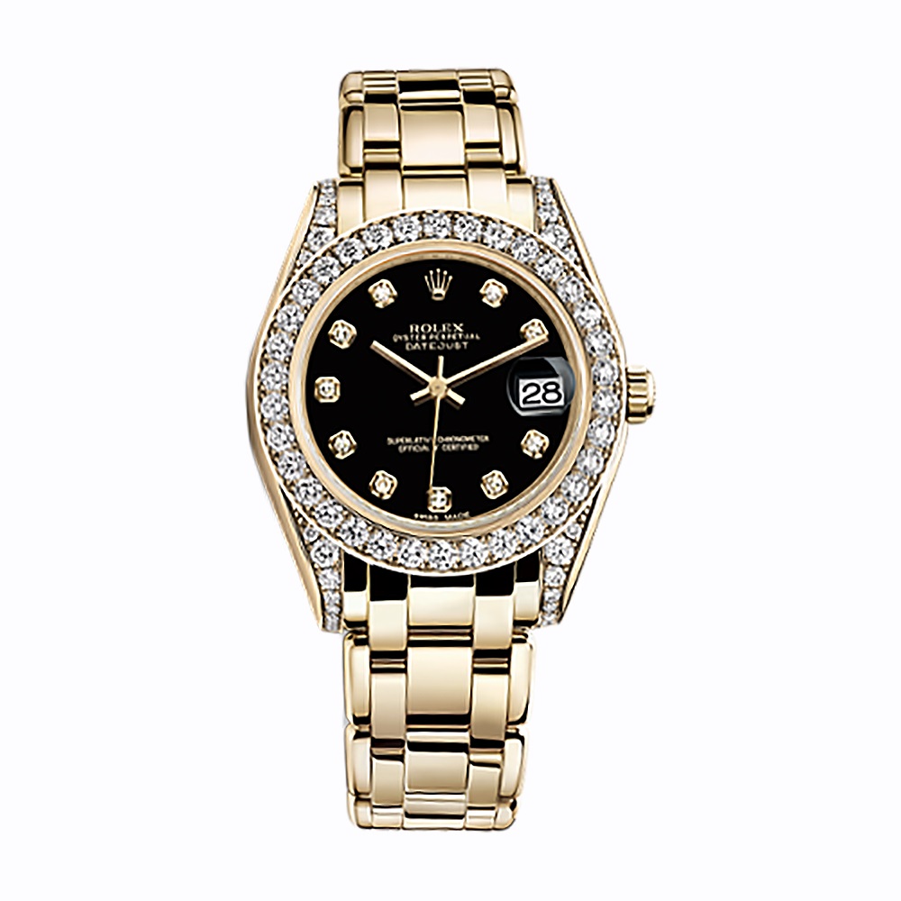 Pearlmaster 34 81158 Gold Watch (Black Set with Diamonds)