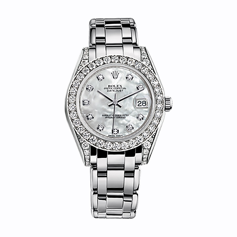 Pearlmaster 34 81159 White Gold Watch (White Mother-of-Pearl Set with Diamonds)